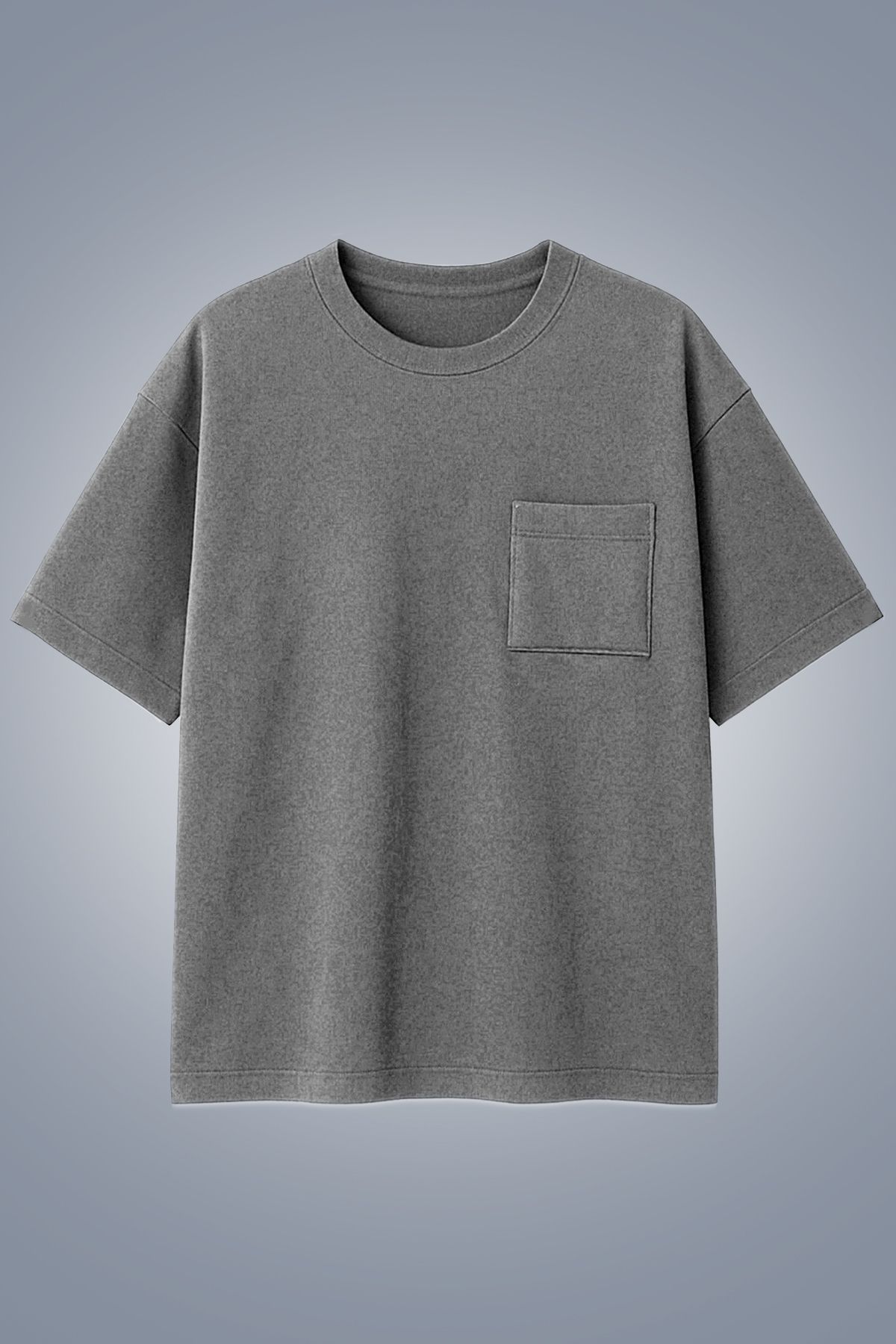 bilcee Erkek Gri Melanj Oversize Cepli Tişört 4582