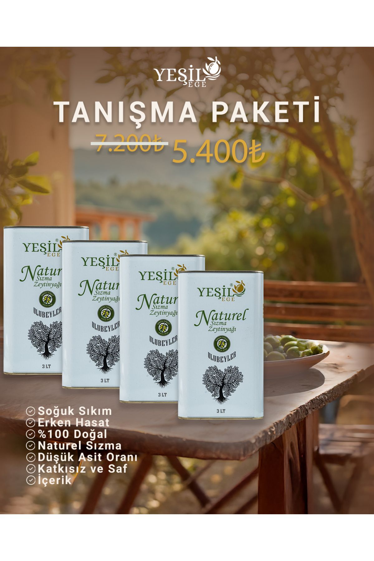 Yeşil Ege Ayvalık Erken Hasat – Soğuk Sıkım 3000 ML 4’lü Tanışma Paketi!