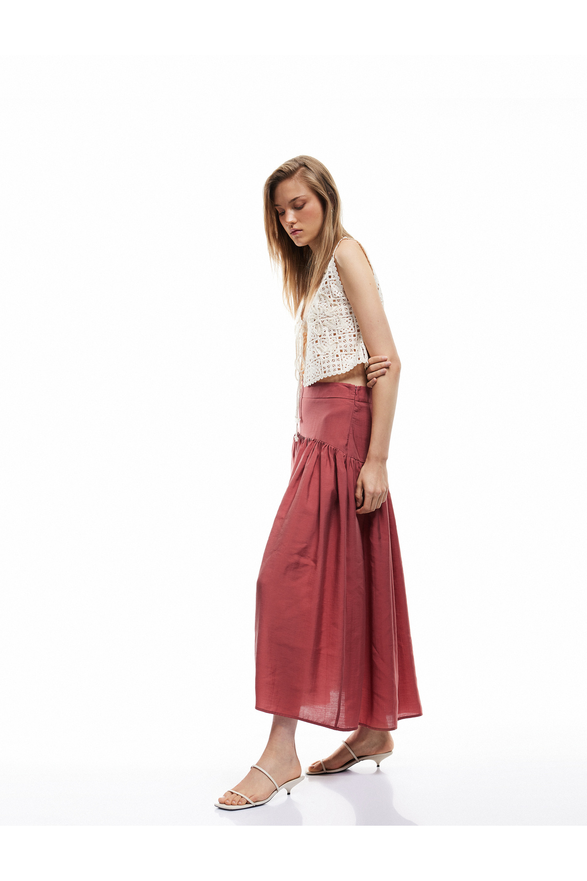 Koton  X Melis Ağazat - Büzgülü Belden Oturtma Detaylı Midi Kloş Etek - Görsel 2