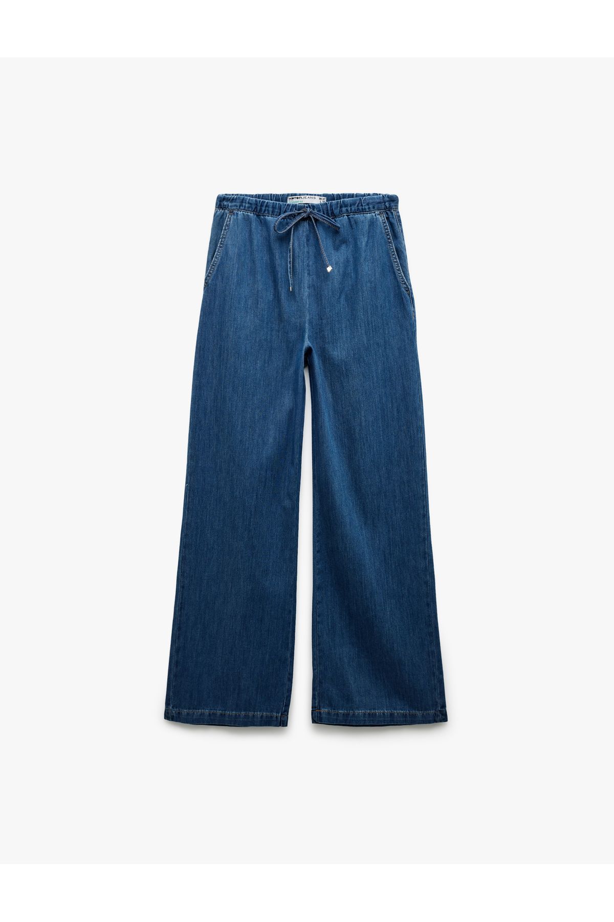 Koton Beli Bağcıklı Pamuklu Düz Paça Cepli Jean Pantolon - Straight Jeans