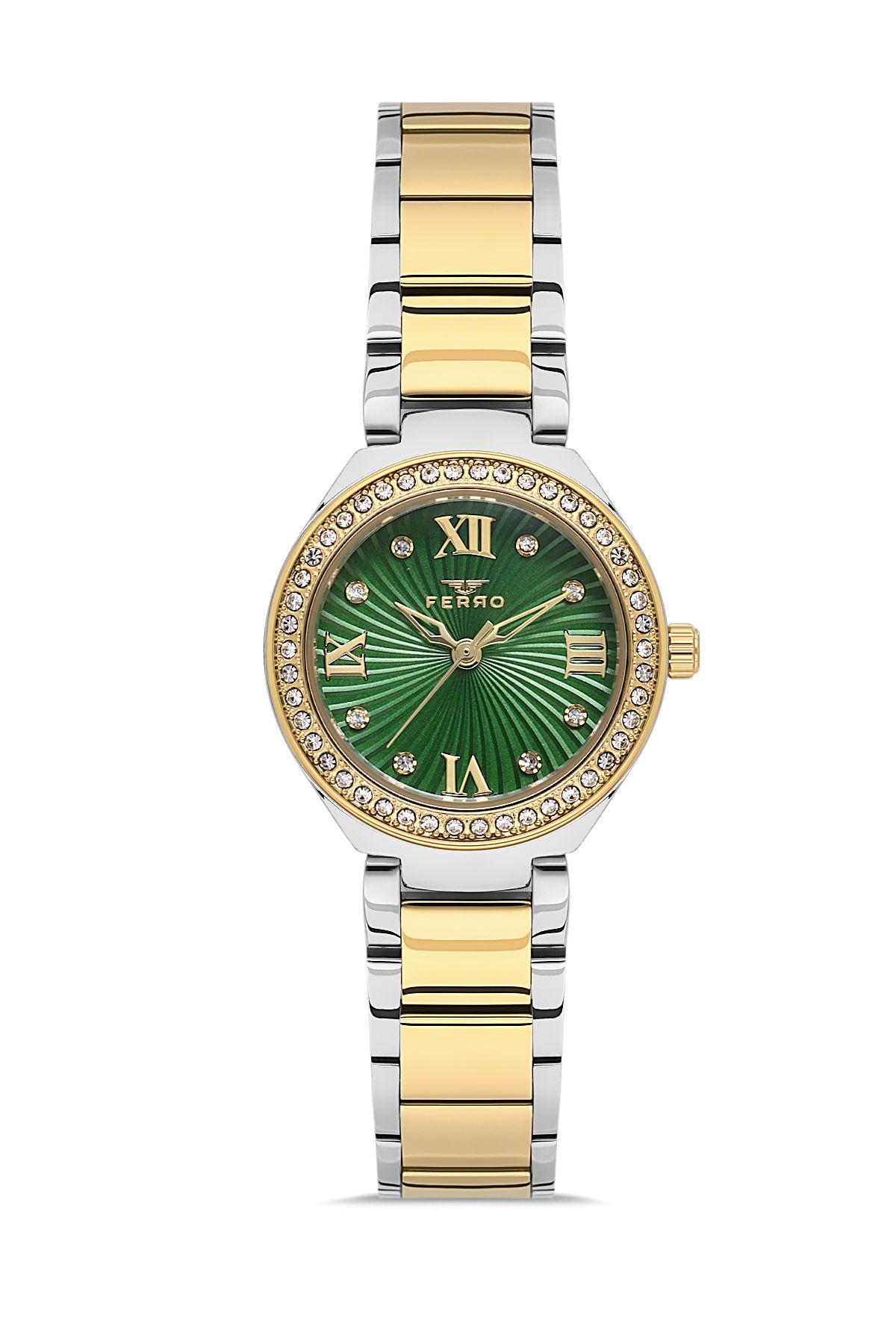 FERRO Fl21611AWT-D6 Quartz Çelik Altın/Gri Yeşil Kadran 26 mm Kadın Kol Saati