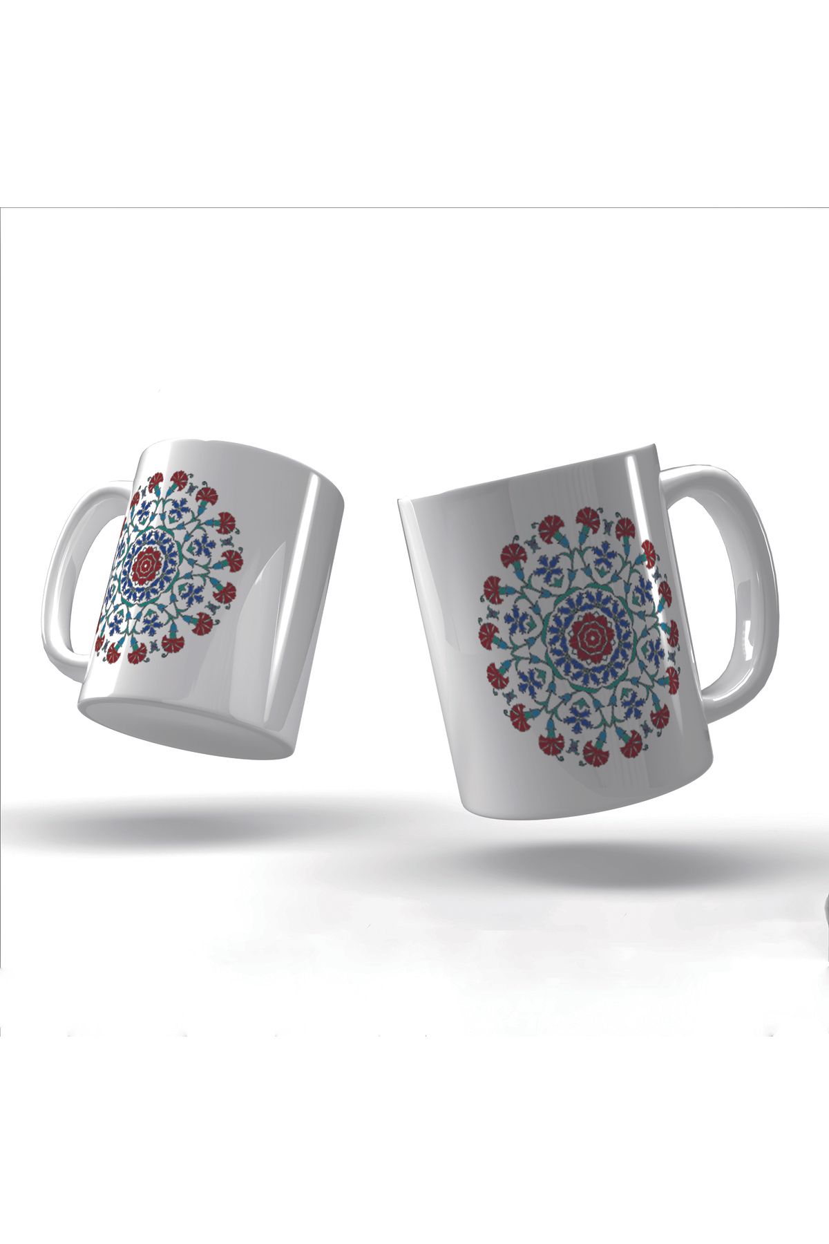 Souvenest Karanfilli Çini Deseni Baskılı Porselen Kupa Bardak | Yıkanabilir Çıkmaz Kaliteli Baskı Seramik