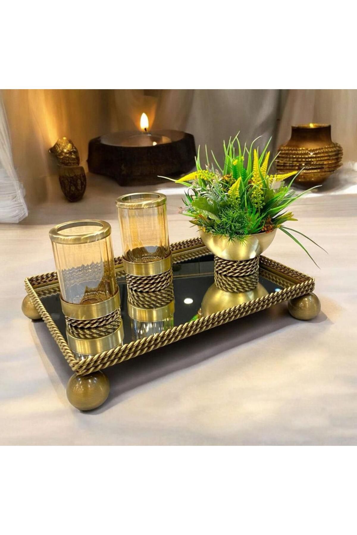 ÇIRPAN EV ALTIN ESKİTME TOP AYAKLI 4 PARÇA DİKDÖRTGEN JARDİNYER SET