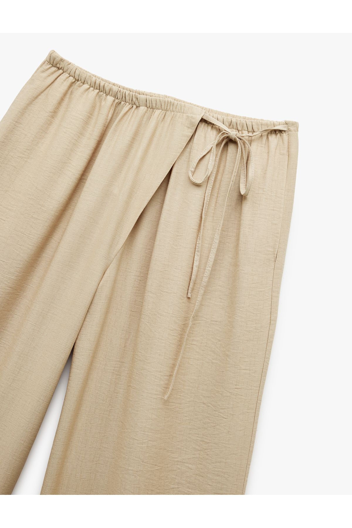 Koton-Viscose Fabric Comfortable Fit Slit Detailed Double Breasted Oversize Trousers with Laced Waist and Pockets 5