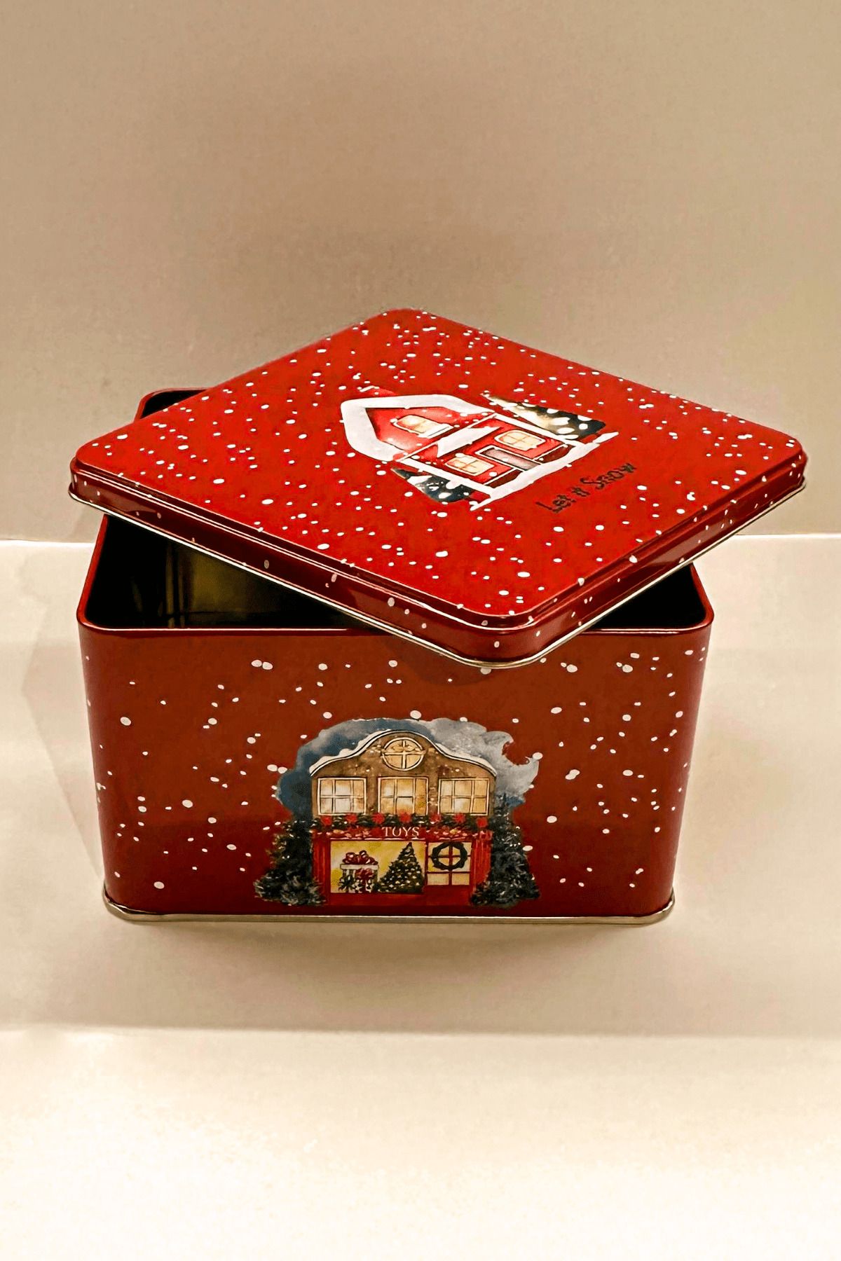 Sarkap Home Yılbaşı Evi Kırmızı Metal Saklama Kutusu