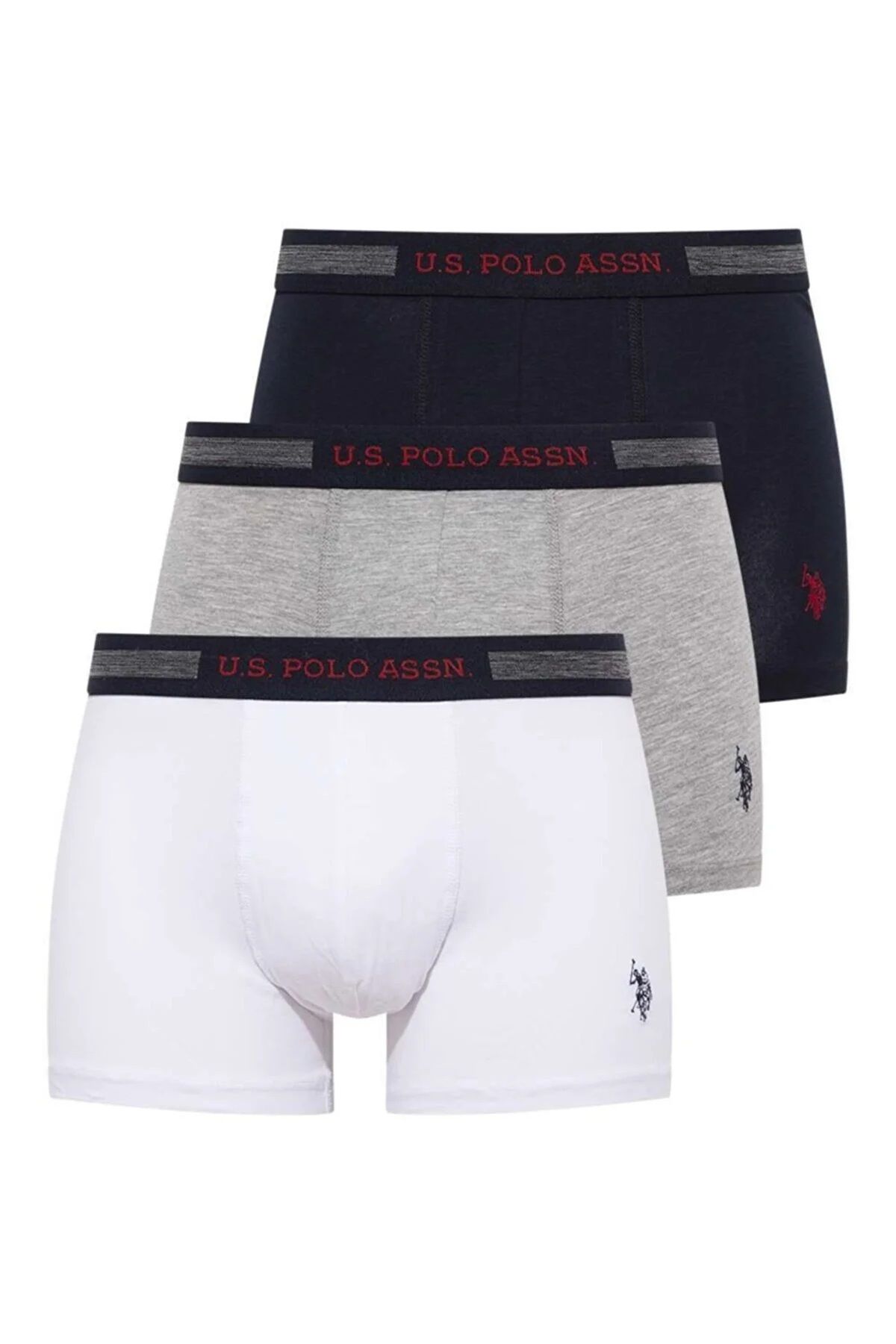 U.S. Polo Assn. 3'lü Paket Siyah Beyaz Lacivert Kemeri Marka Baskılı Pamuklu Likralı Erkek Boxer