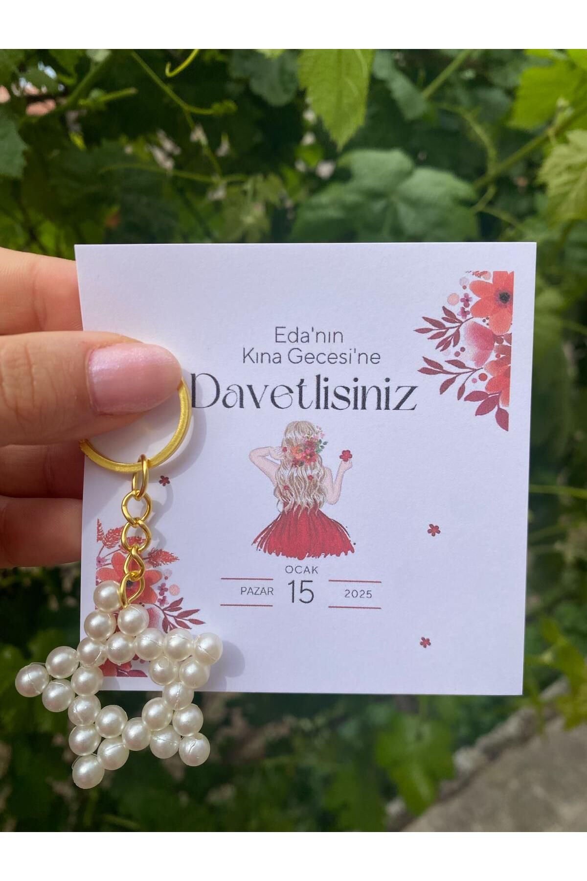 HEN GSM kisisellestirilebilir kart 15 adet inci yıldız anahtarlık nikah düğün kına nişan sünnet hafizlik