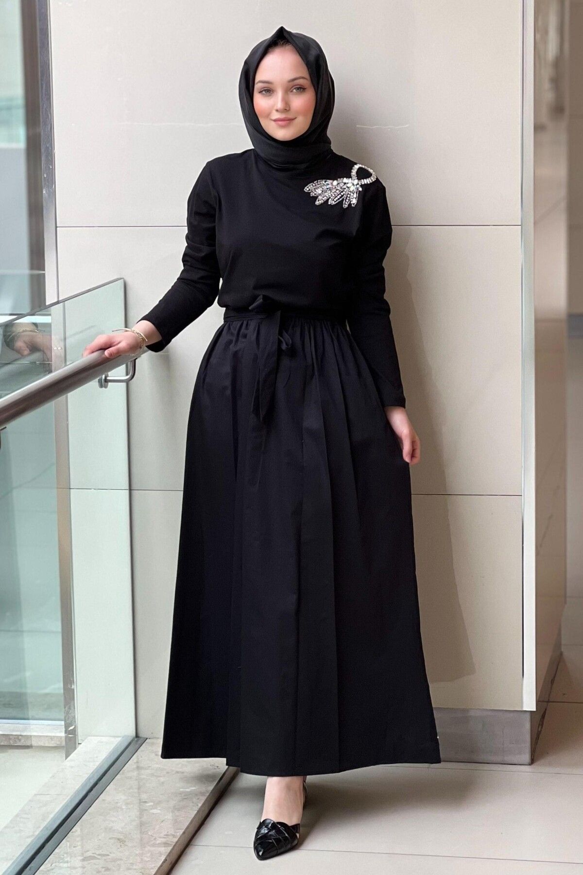 Missemramiss 4762 Taşlı İşlemeli Comfort Elbise