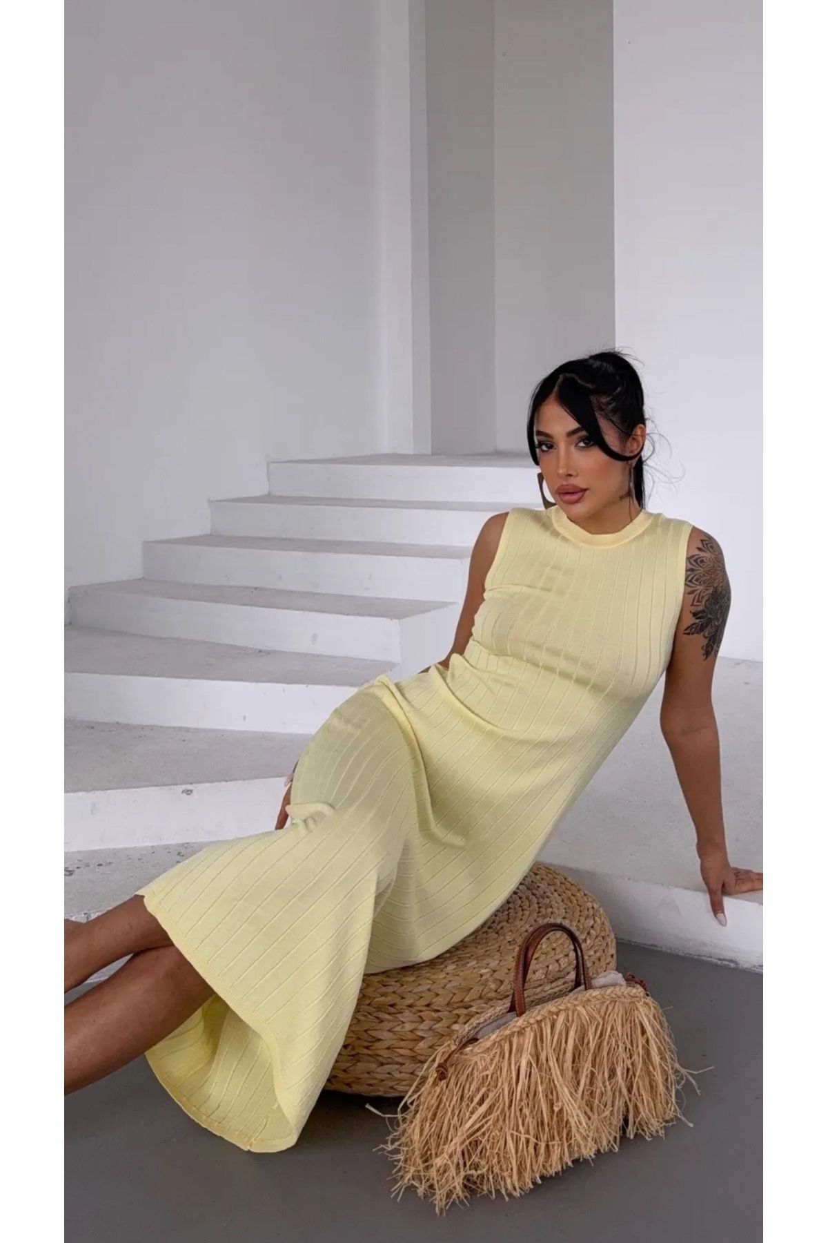 Noi Belis Maxi Boy Fitilli Bisiklet Yaka Sıfır Kol Yazlık Elbise SS25EL0009