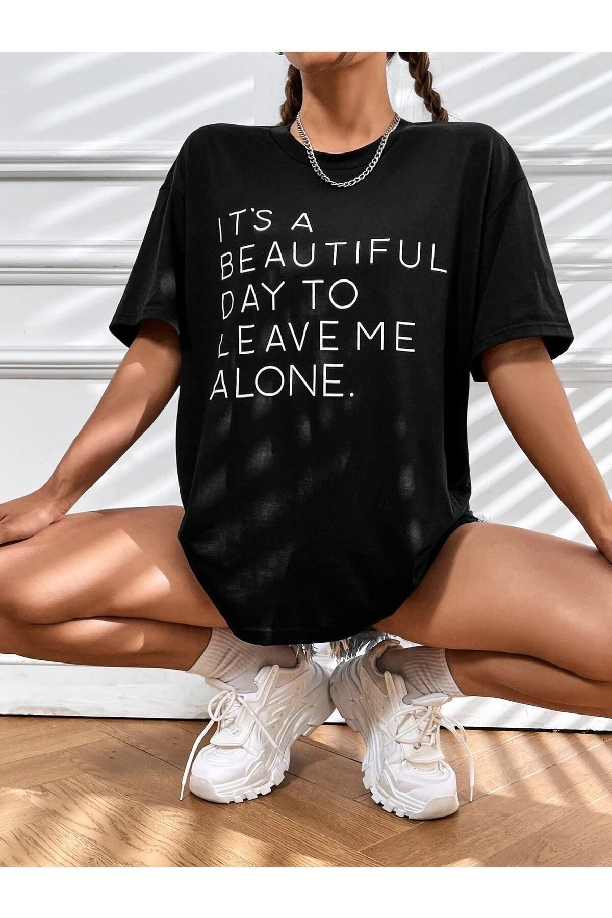 Boi Kadın / Kız Beautiful Day Baskılı Oversize T-shirt Salaş Boyfirend