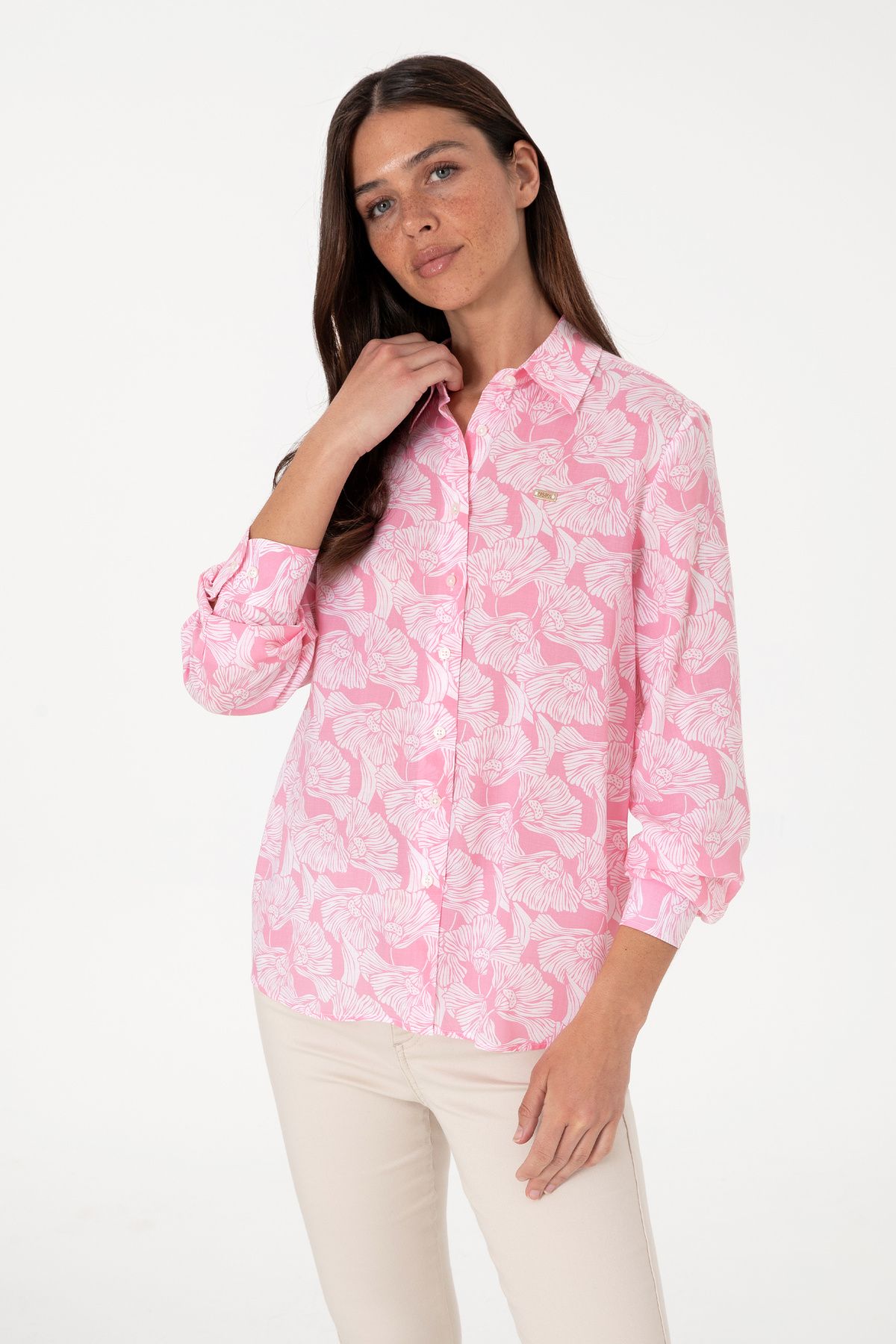 U.S. Polo Assn. Kadın Pembe Uzun Kollu Gömlek 50306414-VR041