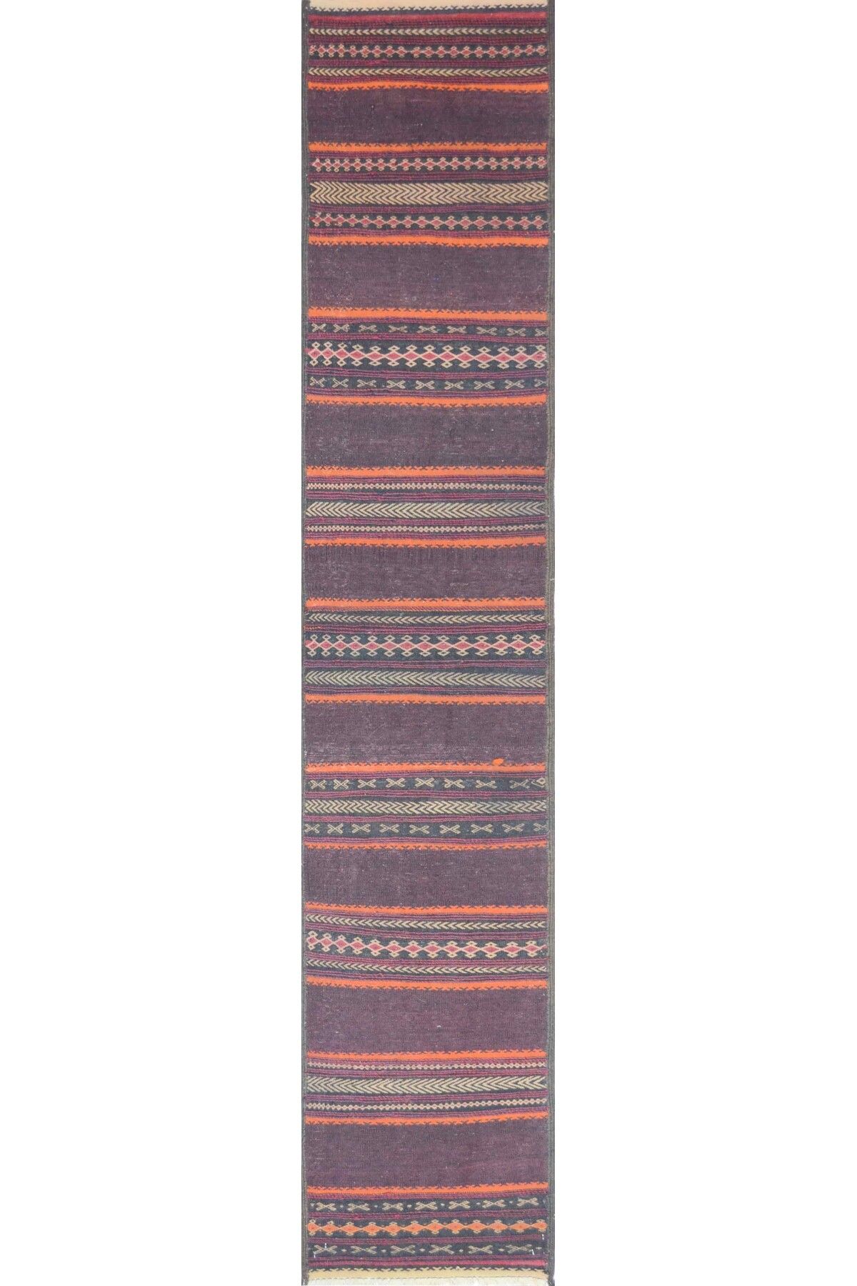 Handmade Afgan Kaleynof El Dokuma Kahverengi Yün Kilim Yolluk 55x275 cm (1.51 m²)