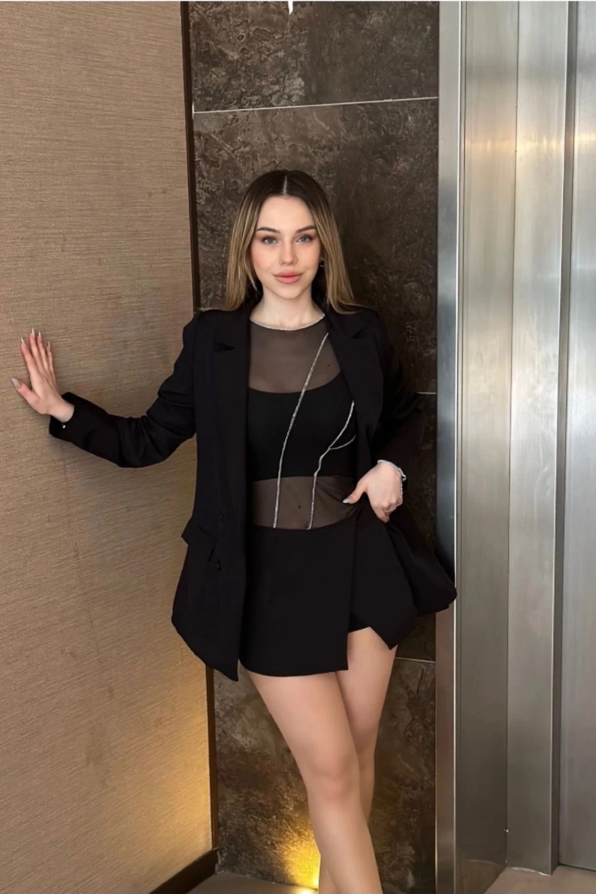 Tarz Cool Kadın Siyah Yüksek Bel Asimetrik Şort Etek