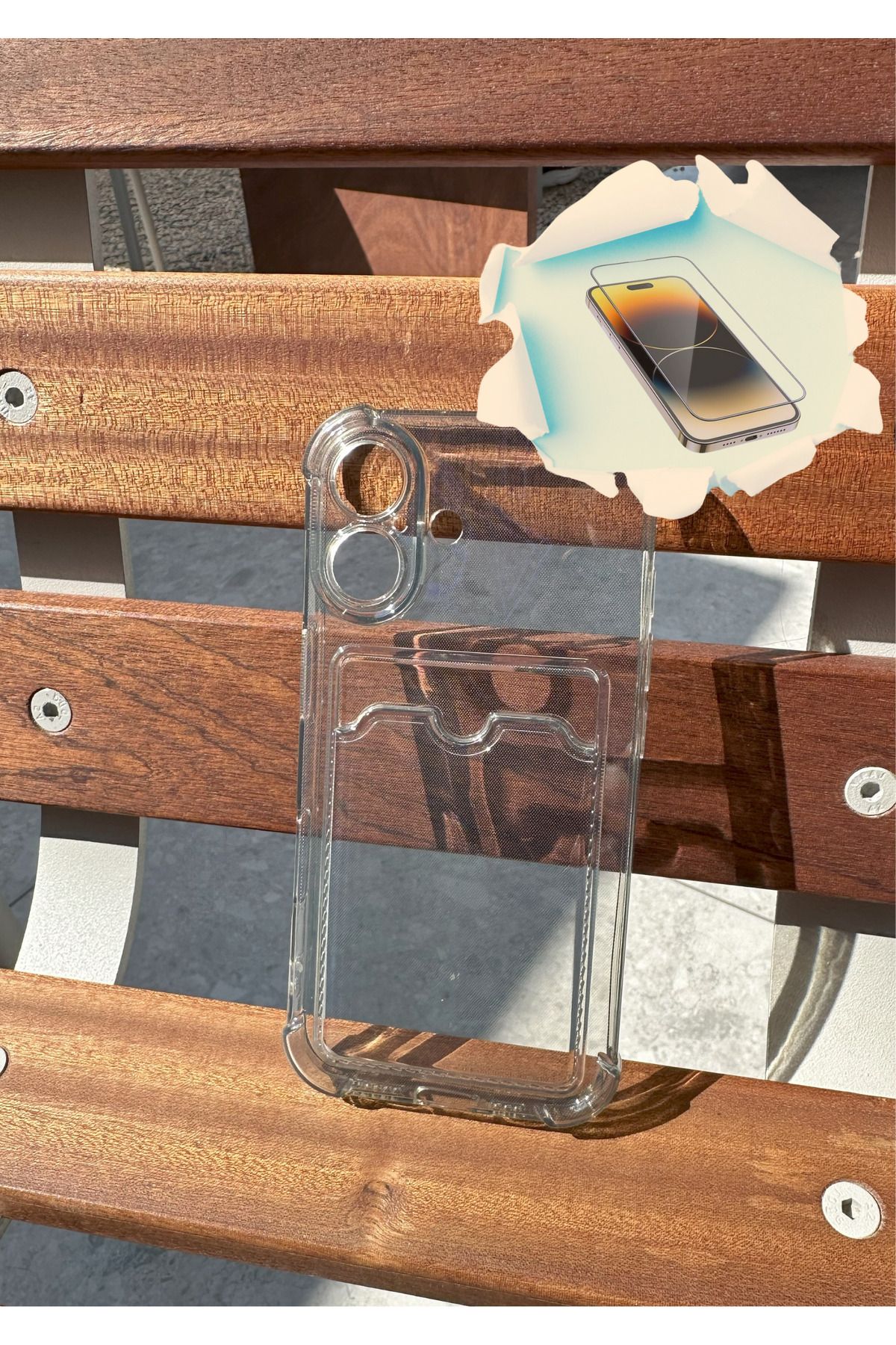 CNL iPhone 16 Uyumlu Kamera Korumalı Kartlıklı Darbe Emici Şeffaf Kılıf - Kırılmaz Cam Hediyeli