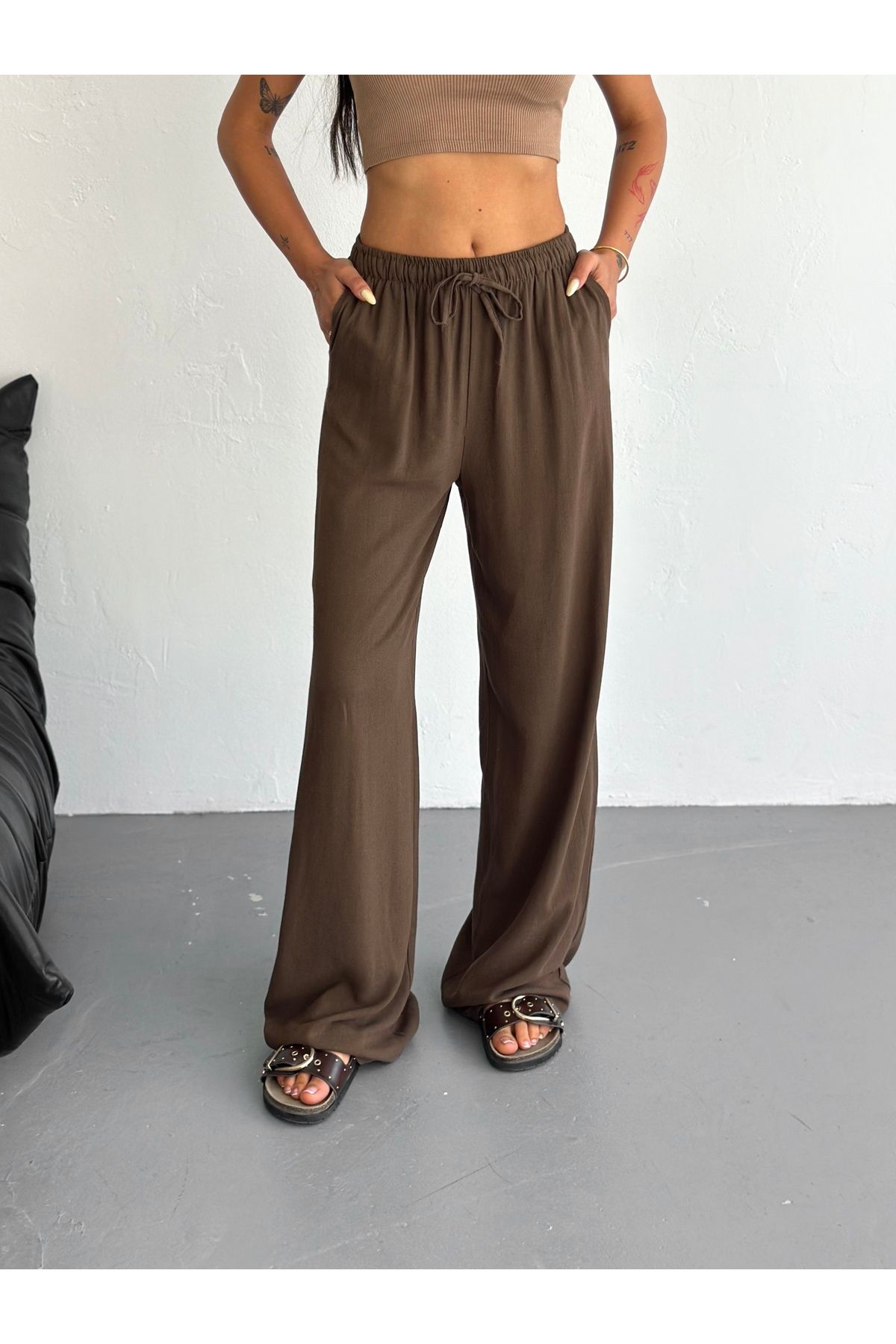 fiolin Rahat Kalıp Basic Keten Pantolon