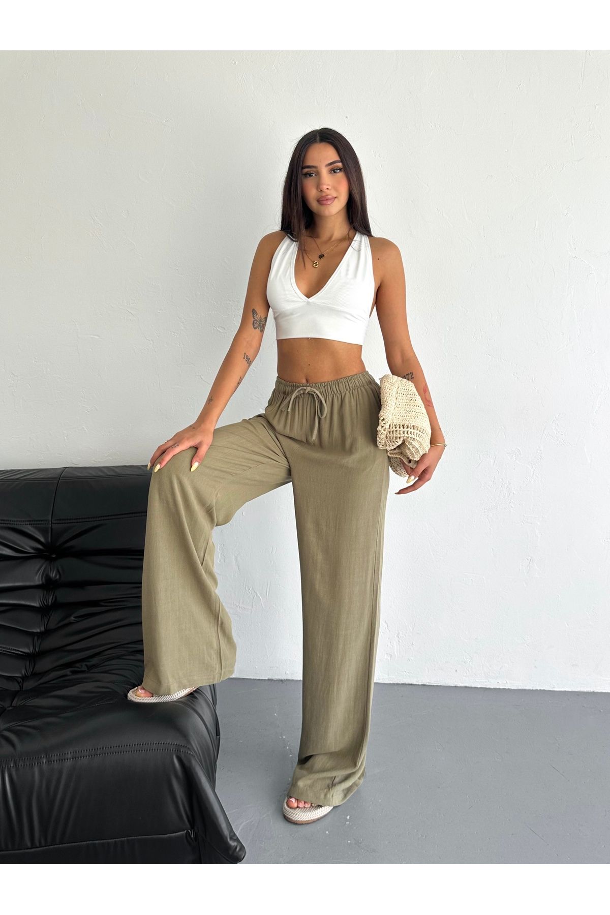 fiolin Rahat Kalıp Basic Keten Pantolon