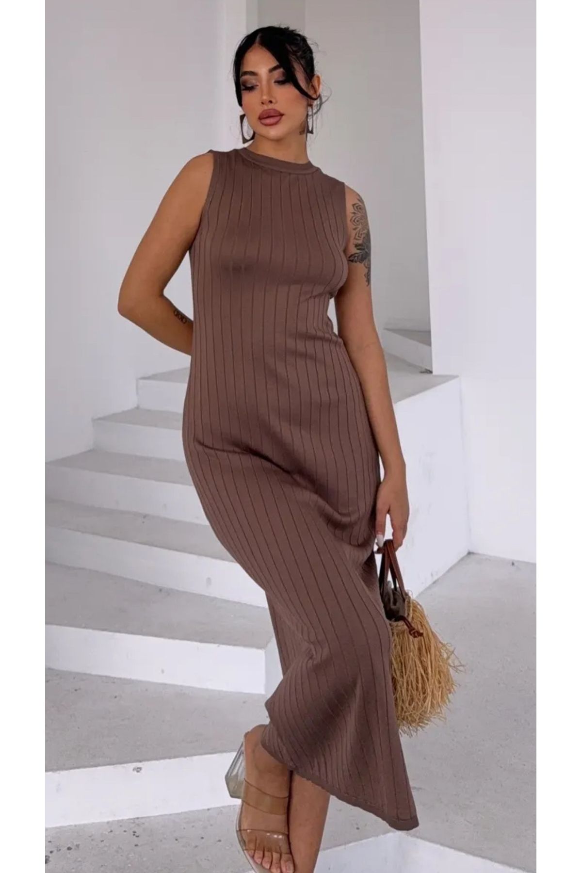 Noi Belis Maxi Boy Fitilli Bisiklet Yaka Sıfır Kol Yazlık Elbise SS25EL0009