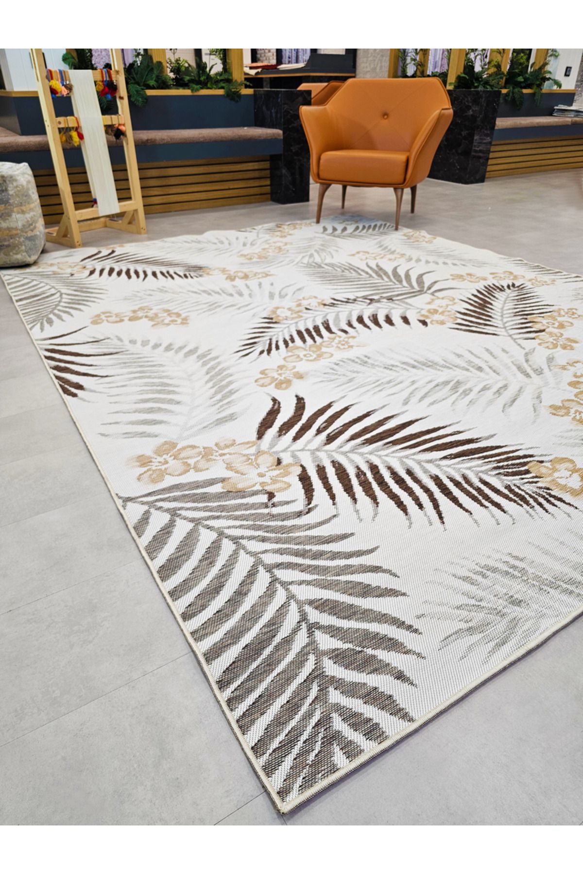 Alpina Home Miror Krem Kahverengi Doğa Desenli Doğal Görünümlü Yıkanabilir Çift Taraflı Dokuma Kilim