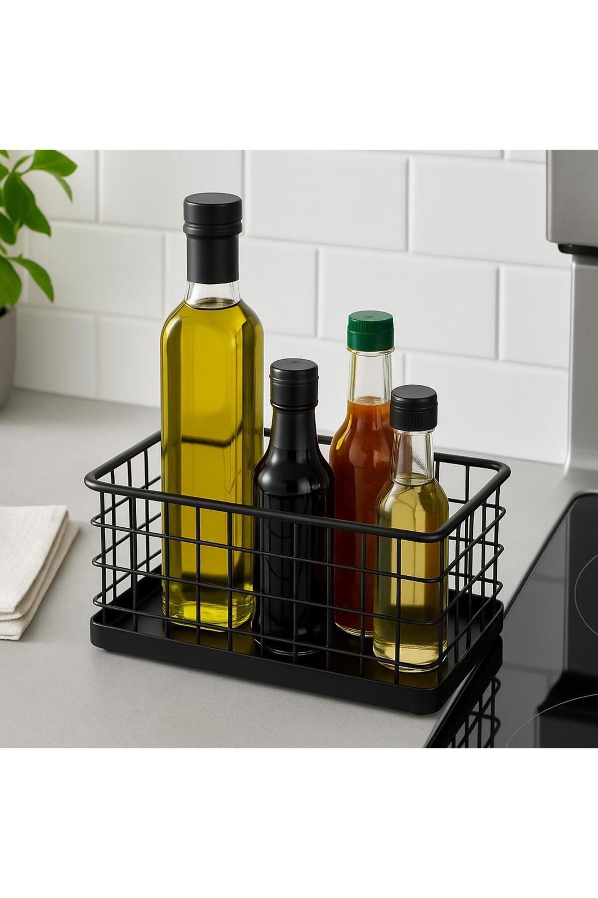 Okyanus Home Dikdörtgen Siyah Metal Organizer Sepet Midi 16x26 Cm