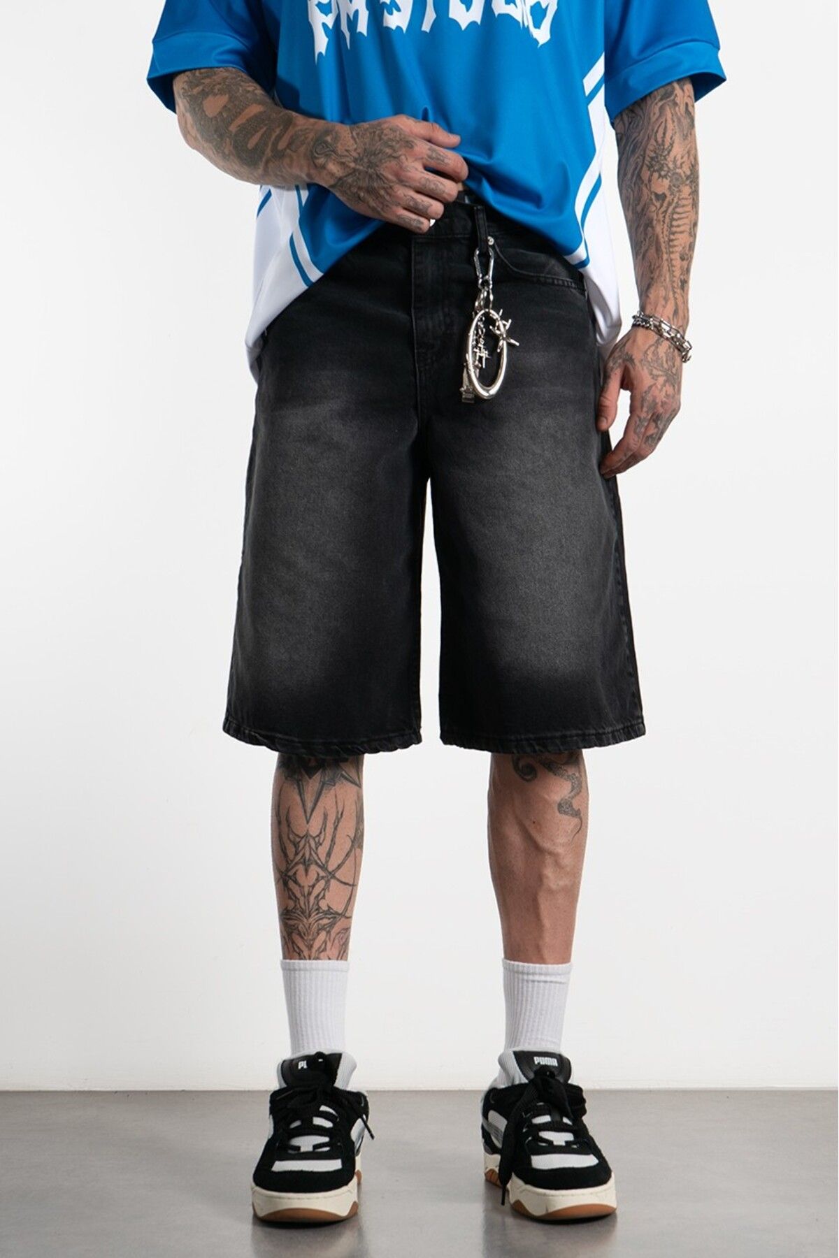 Alux Washed Siyah Baggy Jean Erkek Şort