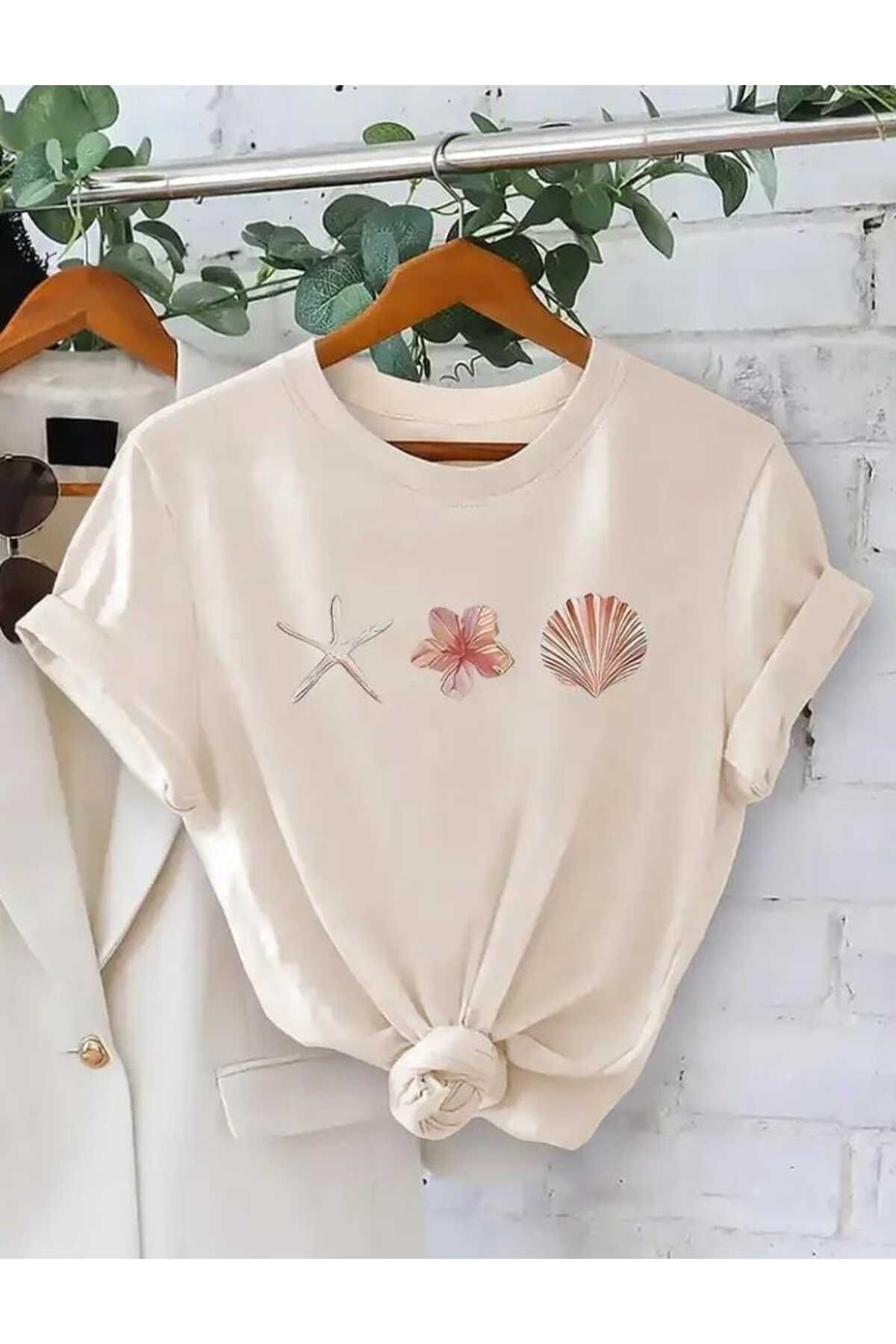 TekTarzz Unisex Deniz Yıldızı Baskı Tasarımlı Trend Tshirt