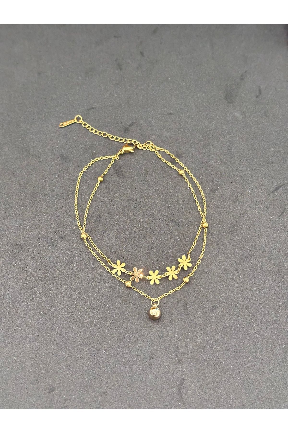 lolajewelry luxury steel çiçekli dorika zincirli gold renk çelik Halhal