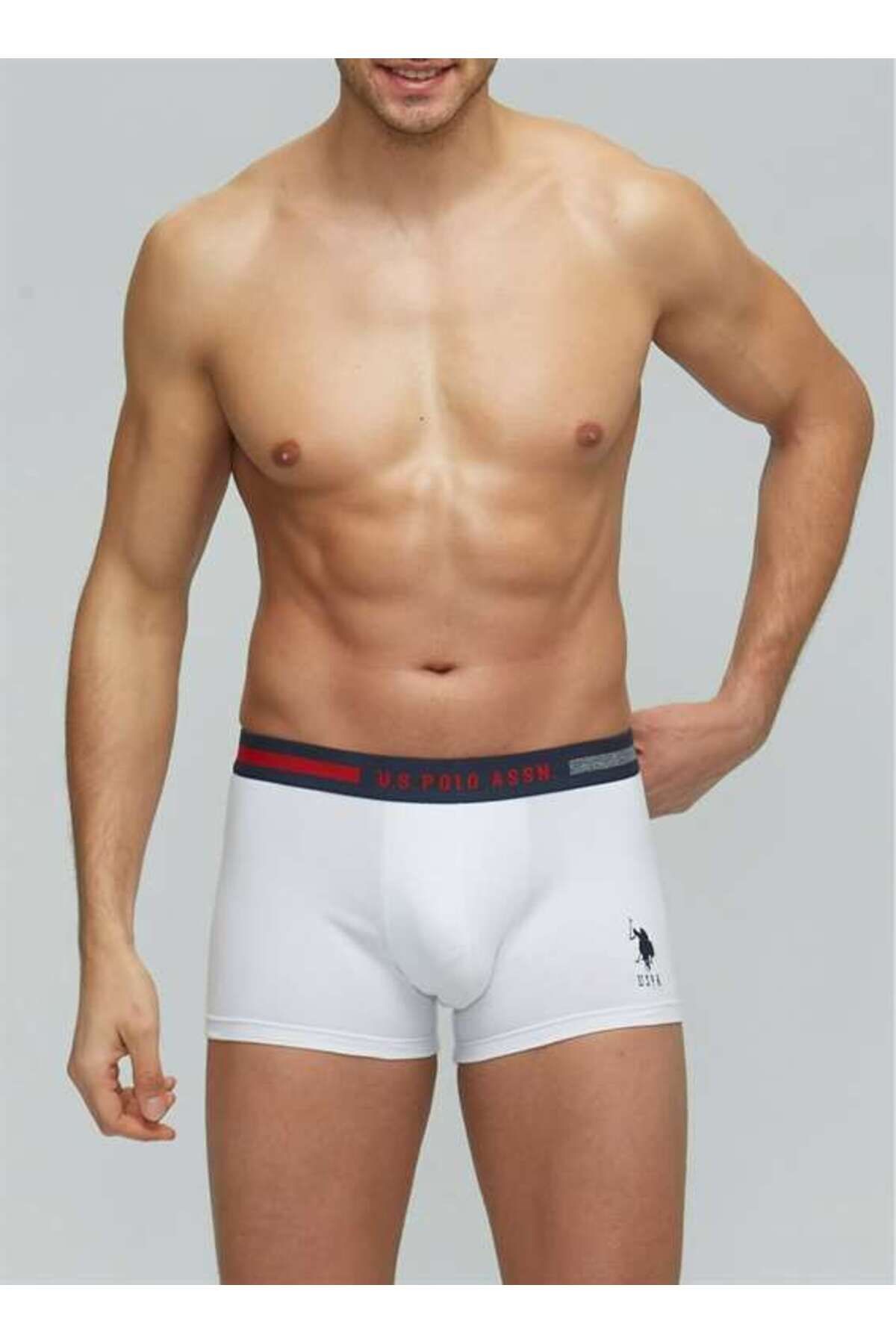 U.S. Polo Assn. Yazılı Lacivert Gri Beyaz 3'lü Pamuklu Likralı Erkek Boxer
