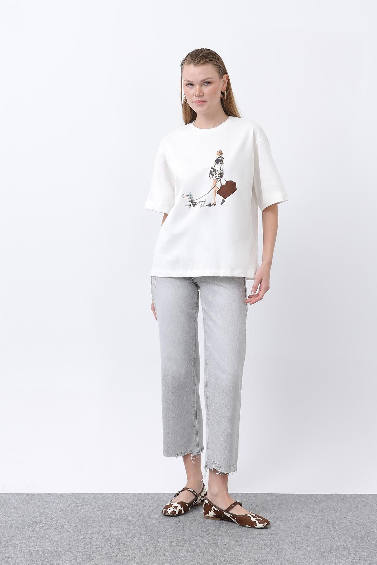 Soul Baskılı Basic Tshirt -32254TSH - ECRU
