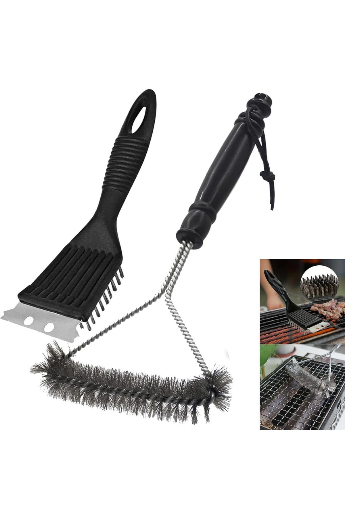 AEE ® 2'li Paslanmaz Çelik Barbekü Izgara Mangal Temizleme Fırçası Tel Kazıyıcı Sıyırıcı