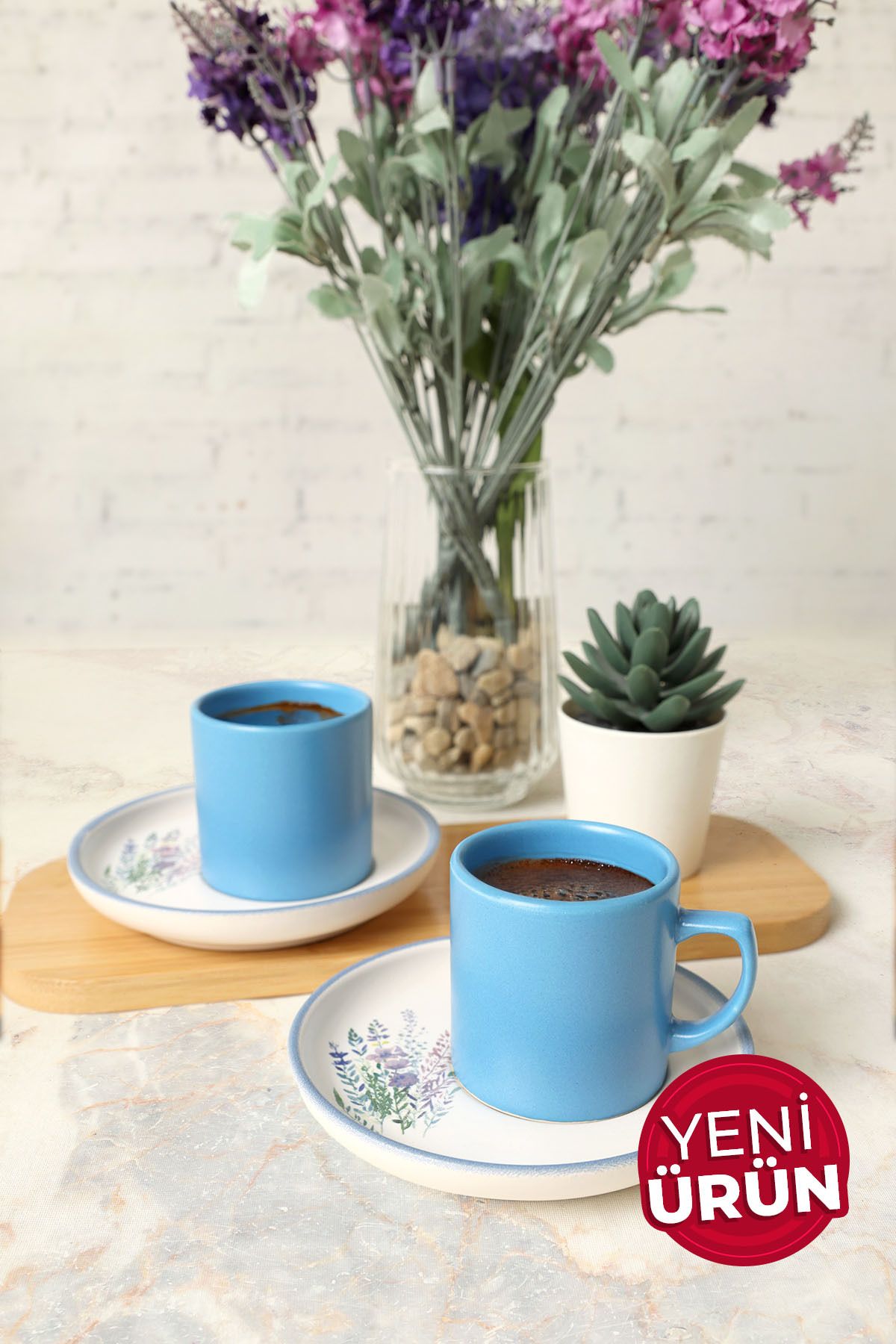 Keramika Elegant Blossoms Mavi Kahve Takımı 4 Parça 2 Kişilik 21789