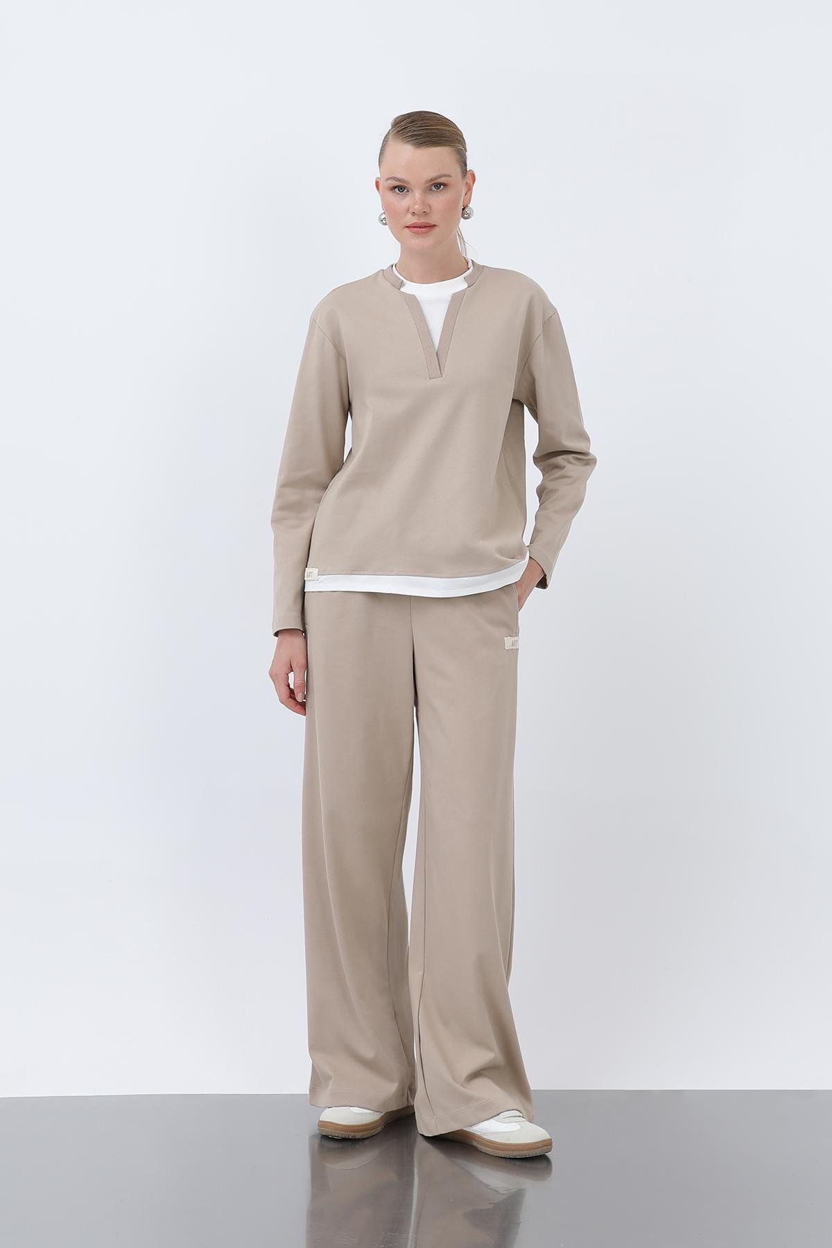Soul Kadın Basic Garnili Sweatshirt - BEIGE