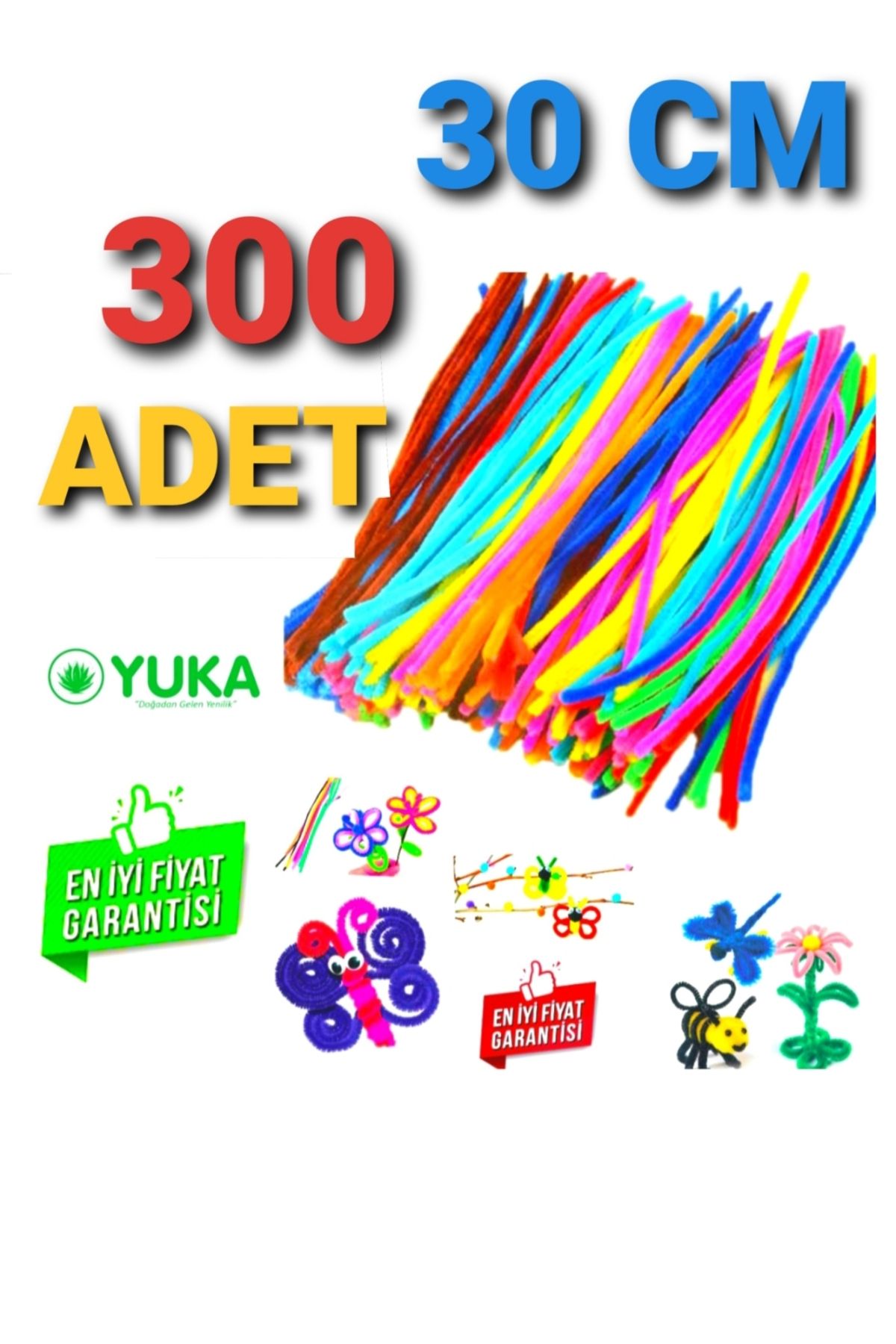 Yuka 300 Adet Şönil 30 Cm Tüylü Tel Eğitici Şönil Seti Renkli Tel