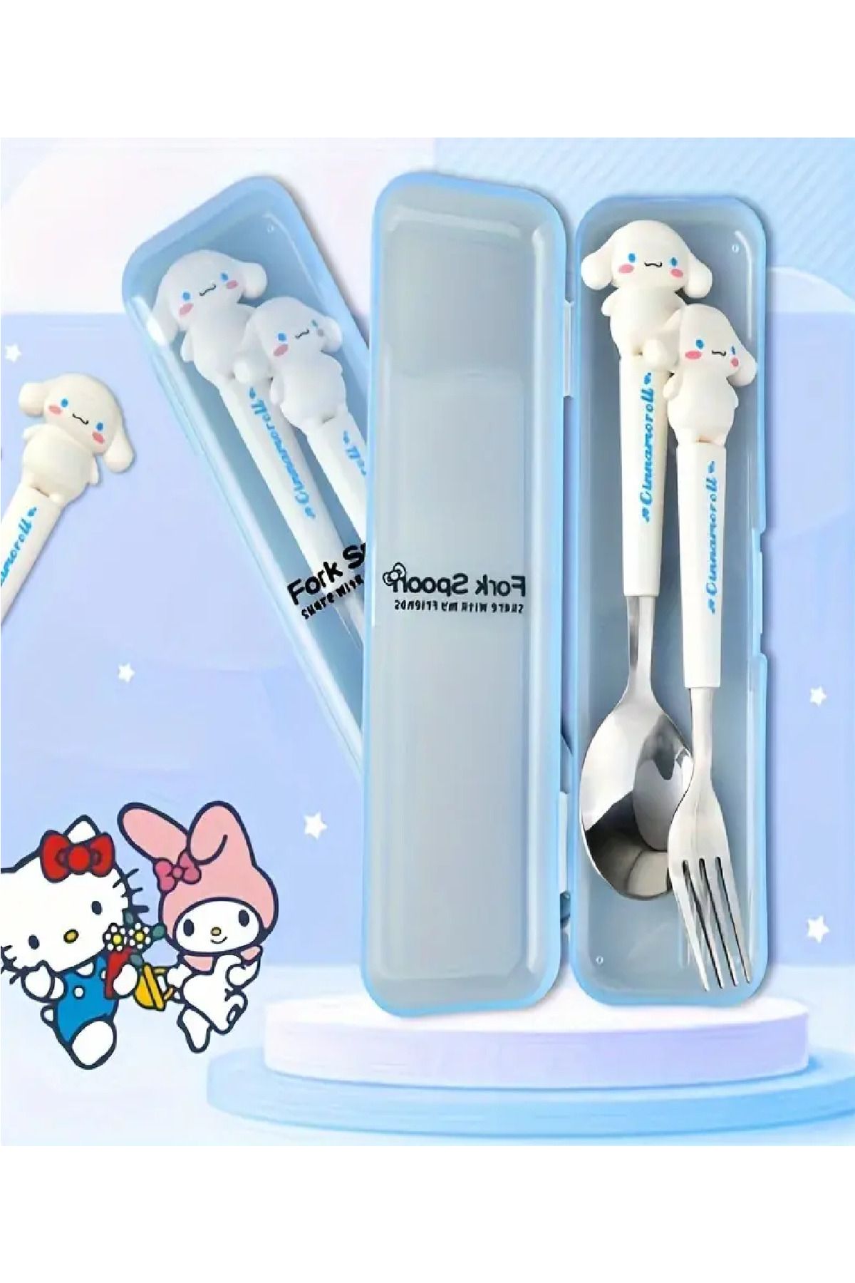BABUN 2 li Paslanmaz Çelik Sanrio Kuromi Hello Kitty My Melody Çatal Kaşık Takımı Çocuk Çatalı Kaşığı