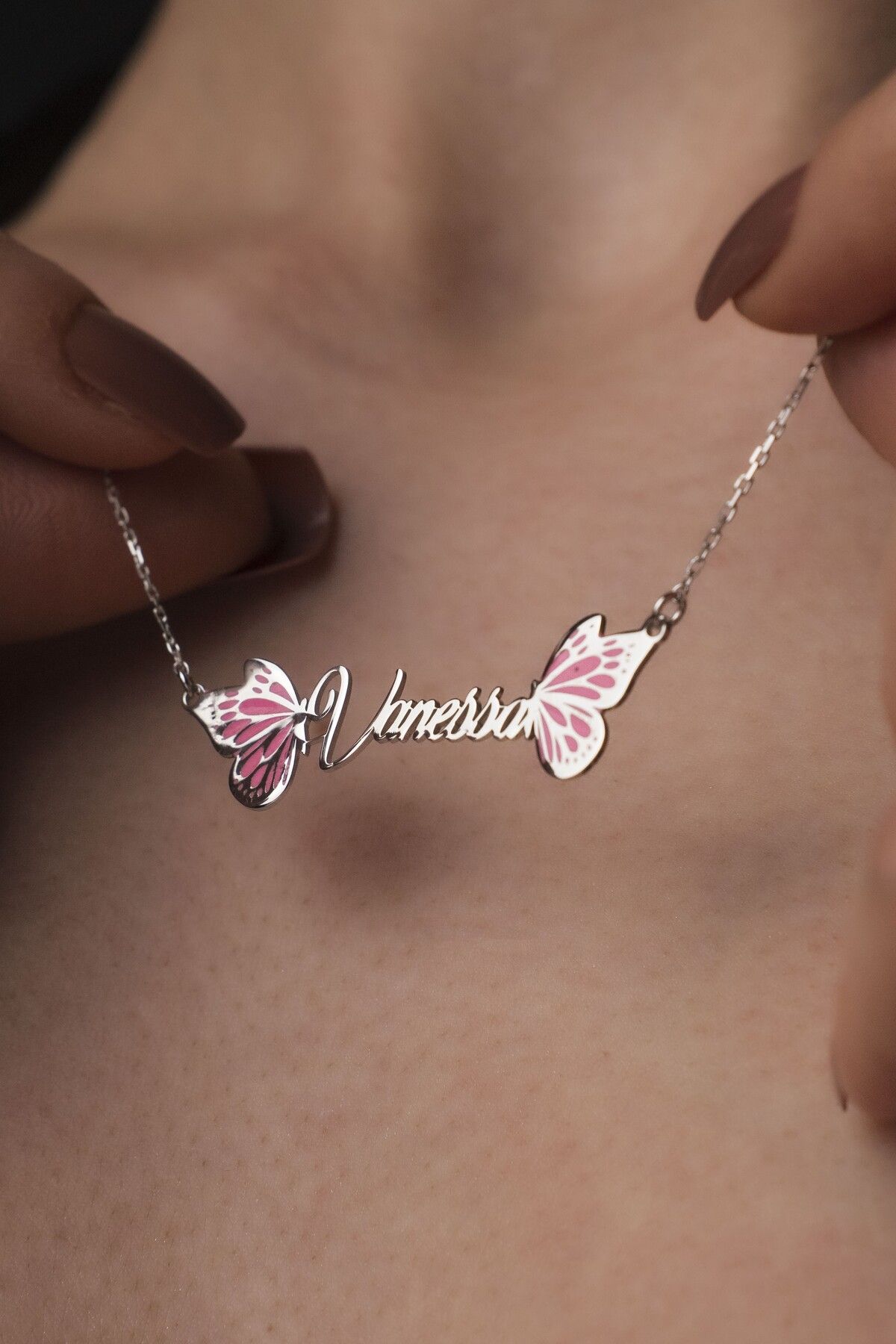 TigerxlJewellery 925 Ayar Gümüş Kelebek Detaylı İsim Kolyesi