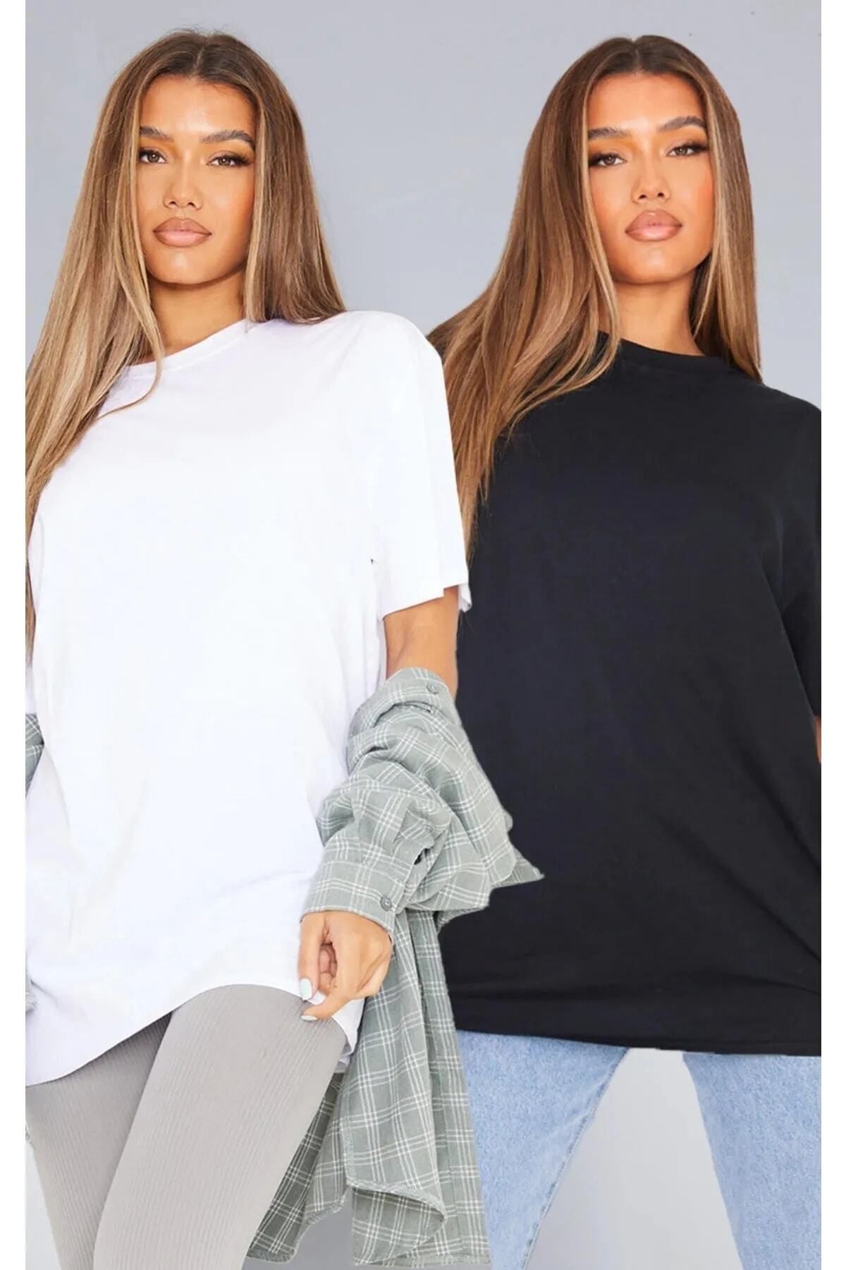 Hunors Sportswear & Company Kadın / Kız Siyah Ve Beyaz 2 Adet Oversize T-shirt