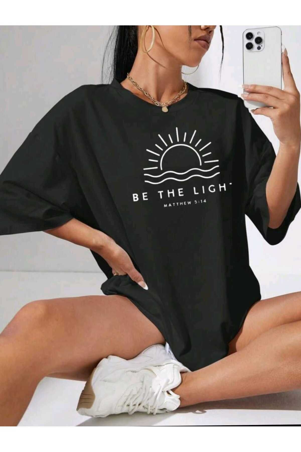 Hunors Sportswear & Company Kadın / Kız Be The Lıght Baskılı Oversize Salaş T-shirt Ünisex Boyfirend