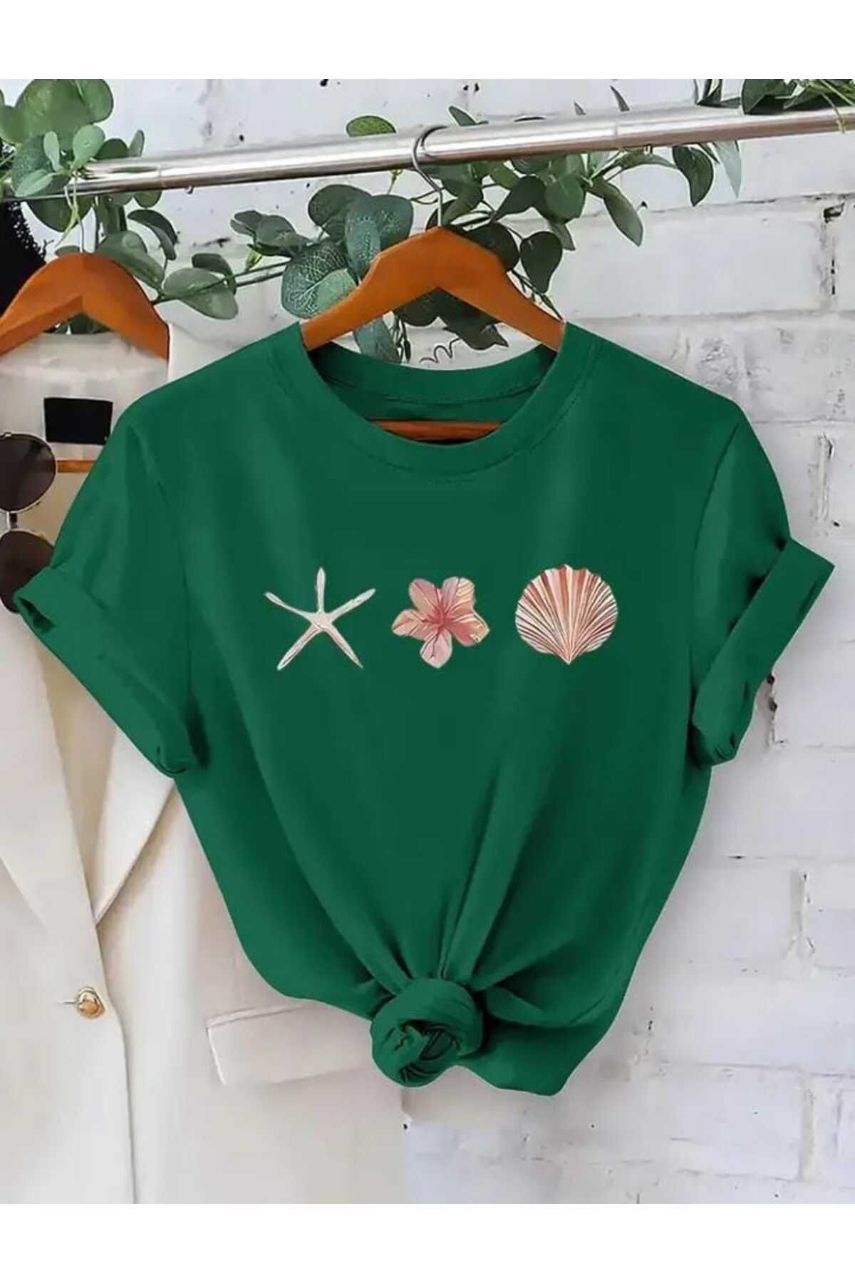 TekTarzz Unisex Deniz Yıldızı Baskı Tasarımlı Trend Tshirt