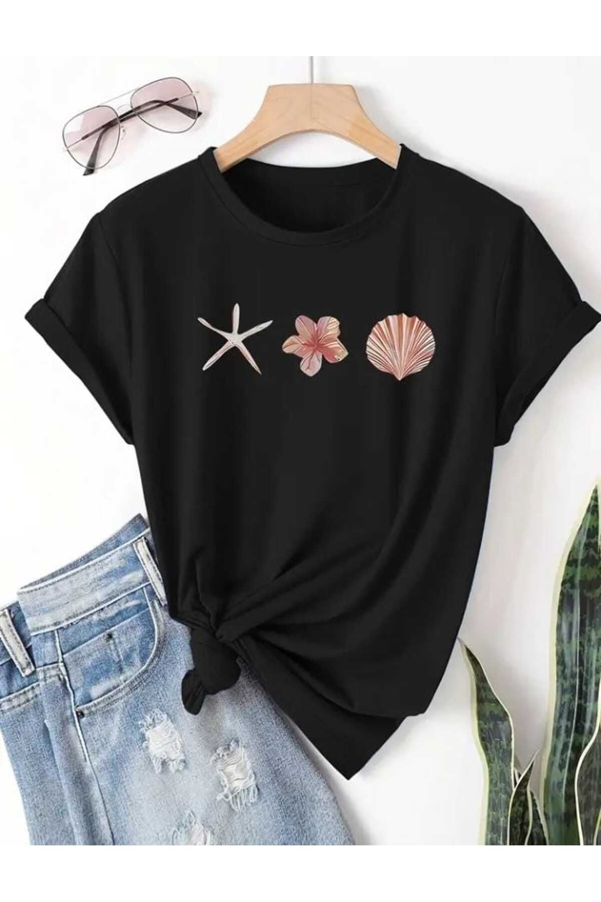 TekTarzz Unisex Deniz Yıldızı Baskı Tasarımlı Trend Tshirt