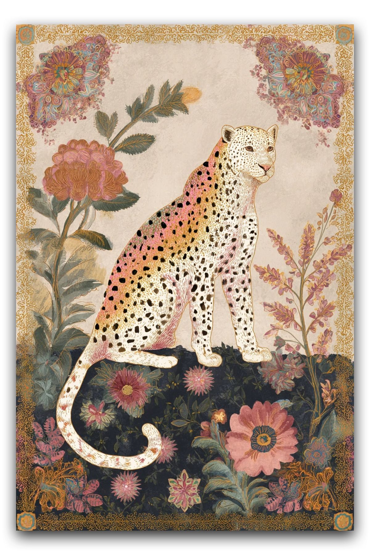 Rugs Modern Halı Nora Art Bej Çiçekli Kaplan Desenli Dokuma Taban Dekoratif Salon Halısı 61