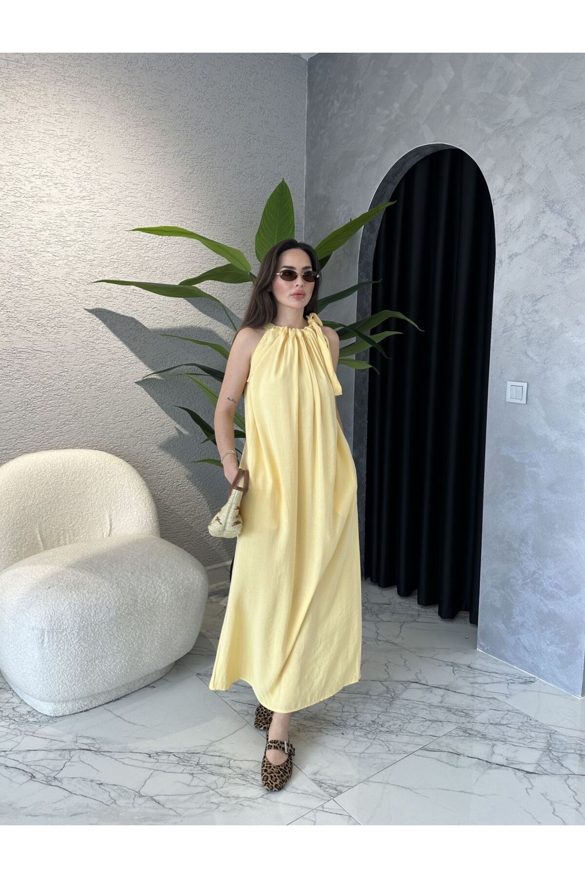 By Merve Darende Modal Boyundan Bağlamalı Elbise