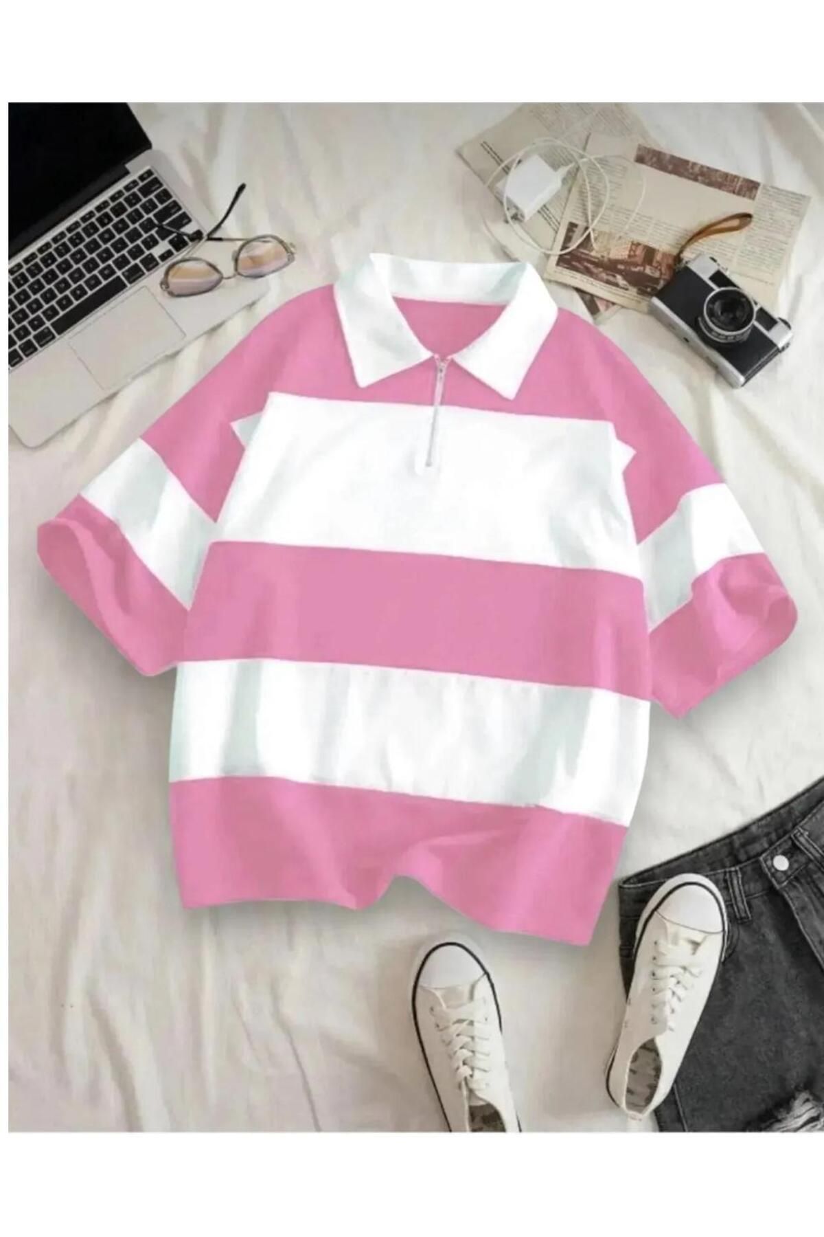 Man Unisex Polo Yaka Fermuarlı Parçalı Polo T-Shirt