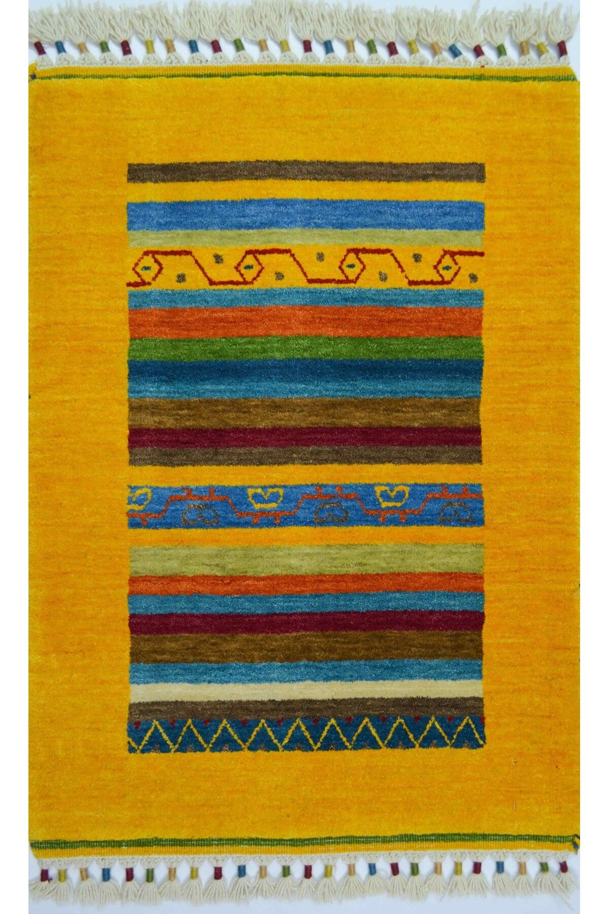 Handmade El Dokuma Sarı Renk Yün Tribal Halı 60x90 cm (0.54 m²)