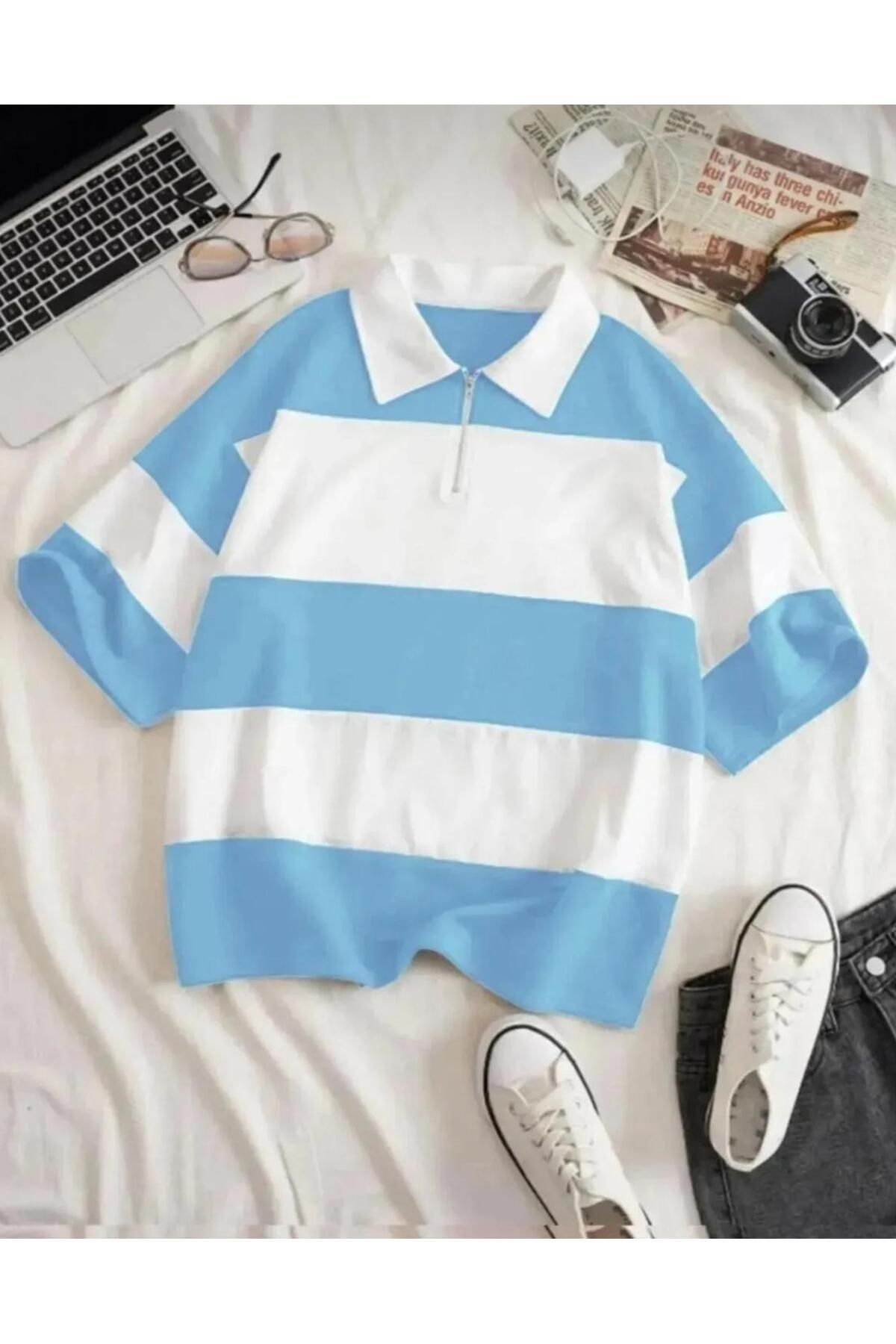 Man Unisex Polo Yaka Fermuarlı Parçalı Polo T-Shirt
