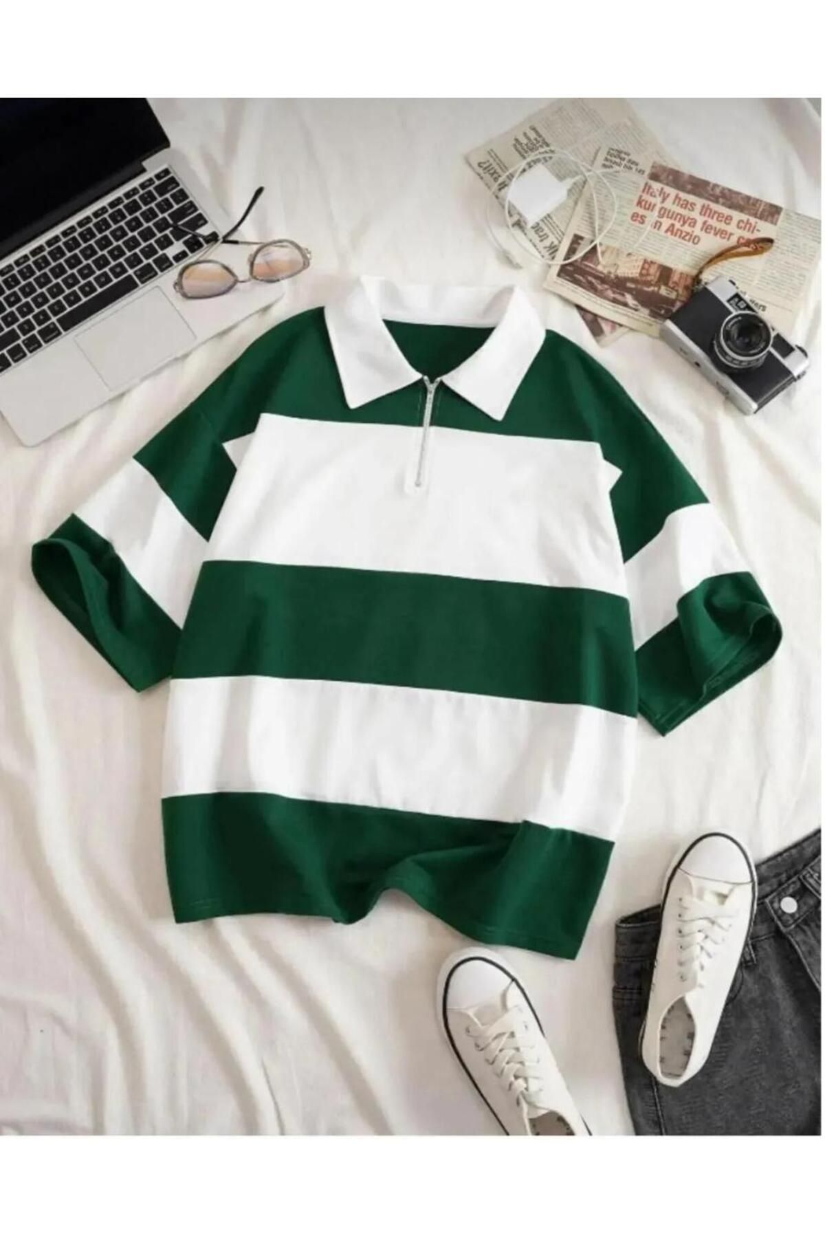 Man Unisex Polo Yaka Fermuarlı Parçalı Polo T-Shirt