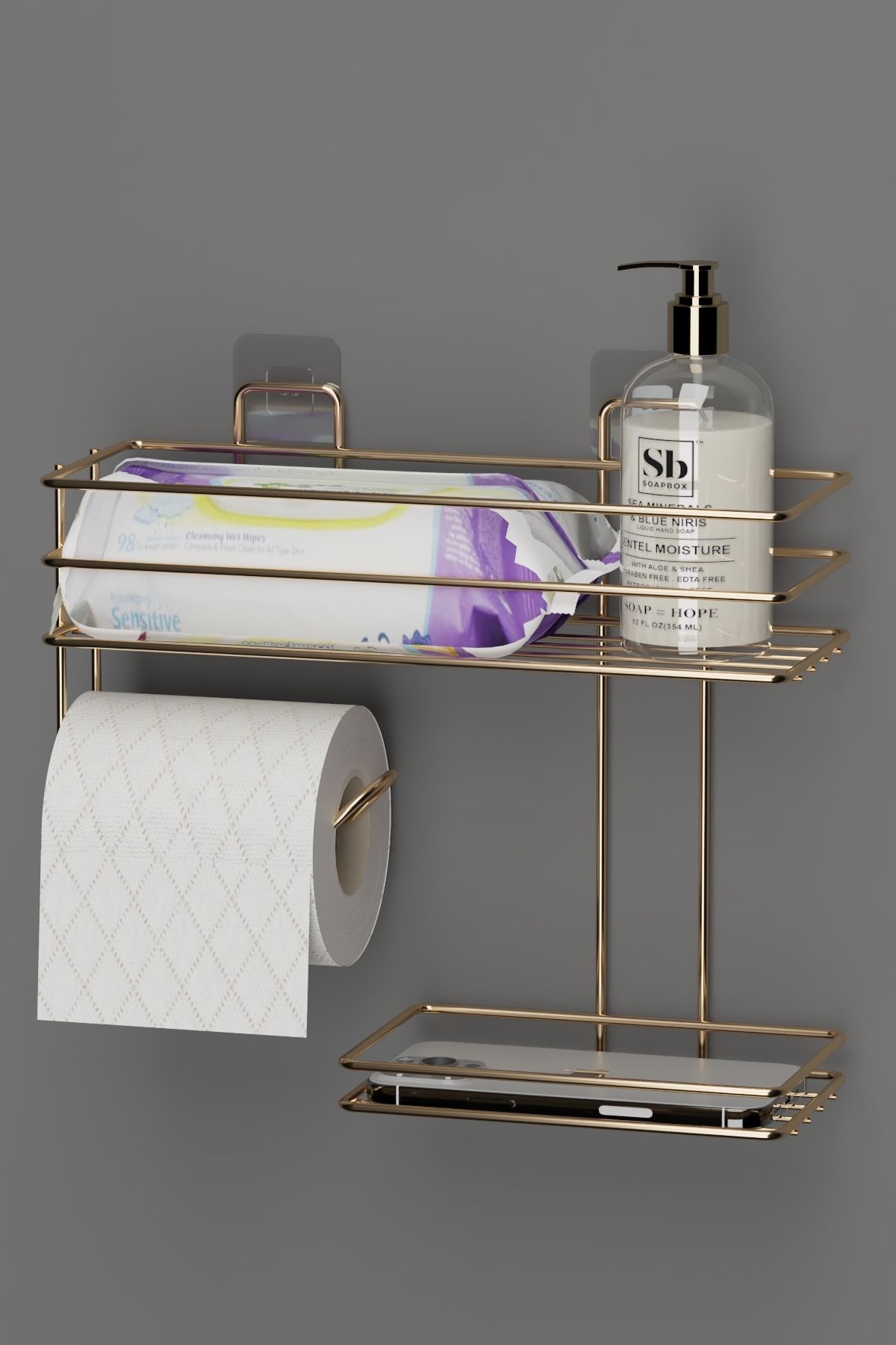 wearme Tuvalet Banyo Hijyen Seti Telefon Sıvı Sabun Islak Mendil Hazneli Tuvalet Kağıtlık