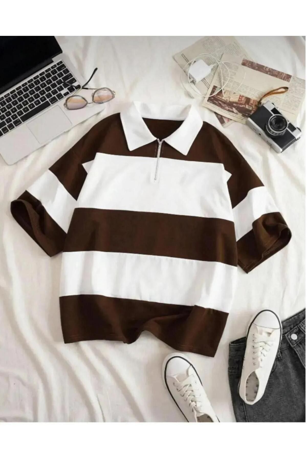 Man Unisex Polo Yaka Fermuarlı Parçalı Polo T-Shirt