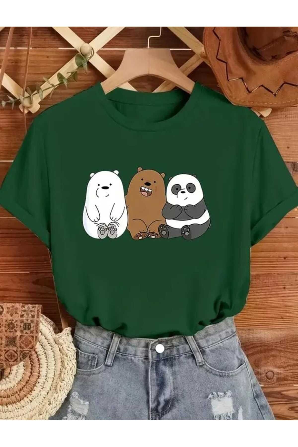 TekTarzz Unisex Sevimli Arkadaş Panda Baskı Tasarımlı Trend Tshirt