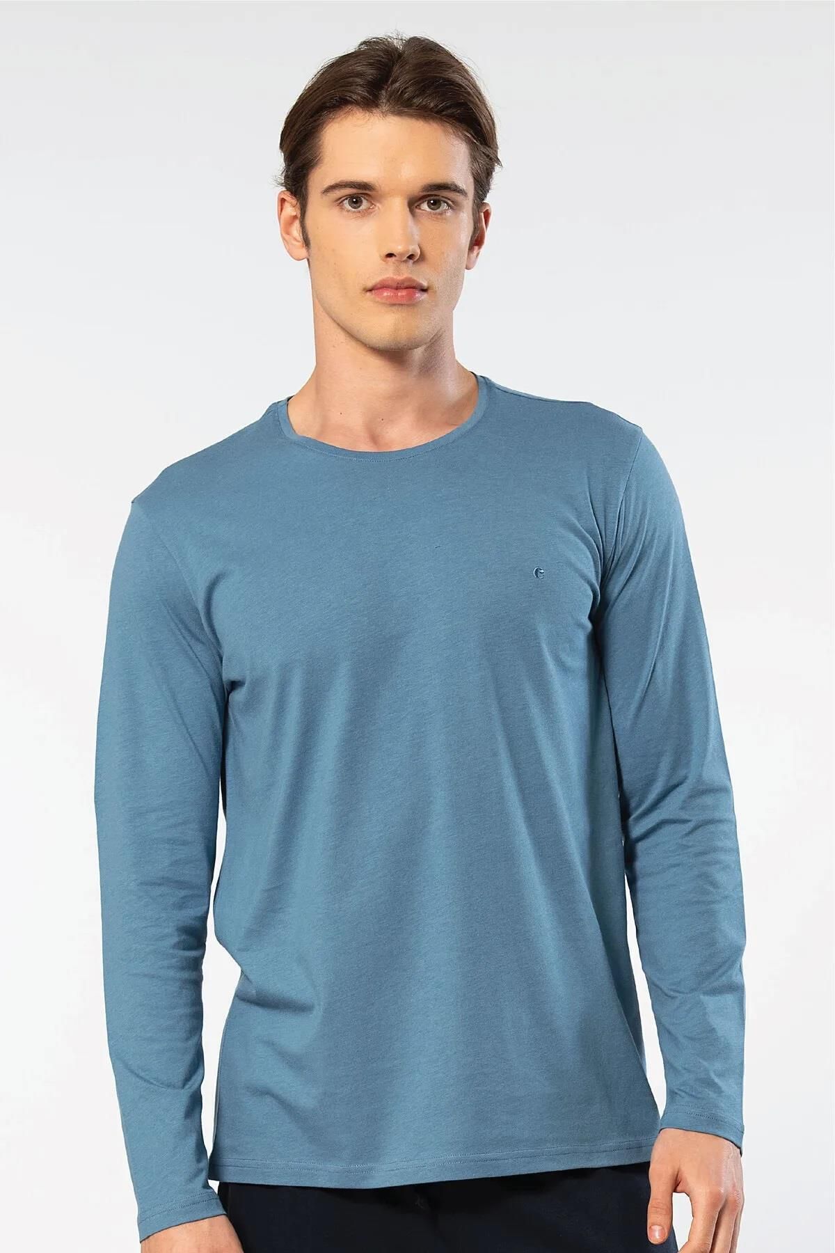 Cacharel Erkek %50 Modal, %50 Pamuk Bisiklet Yaka Uzunkol T-shirt