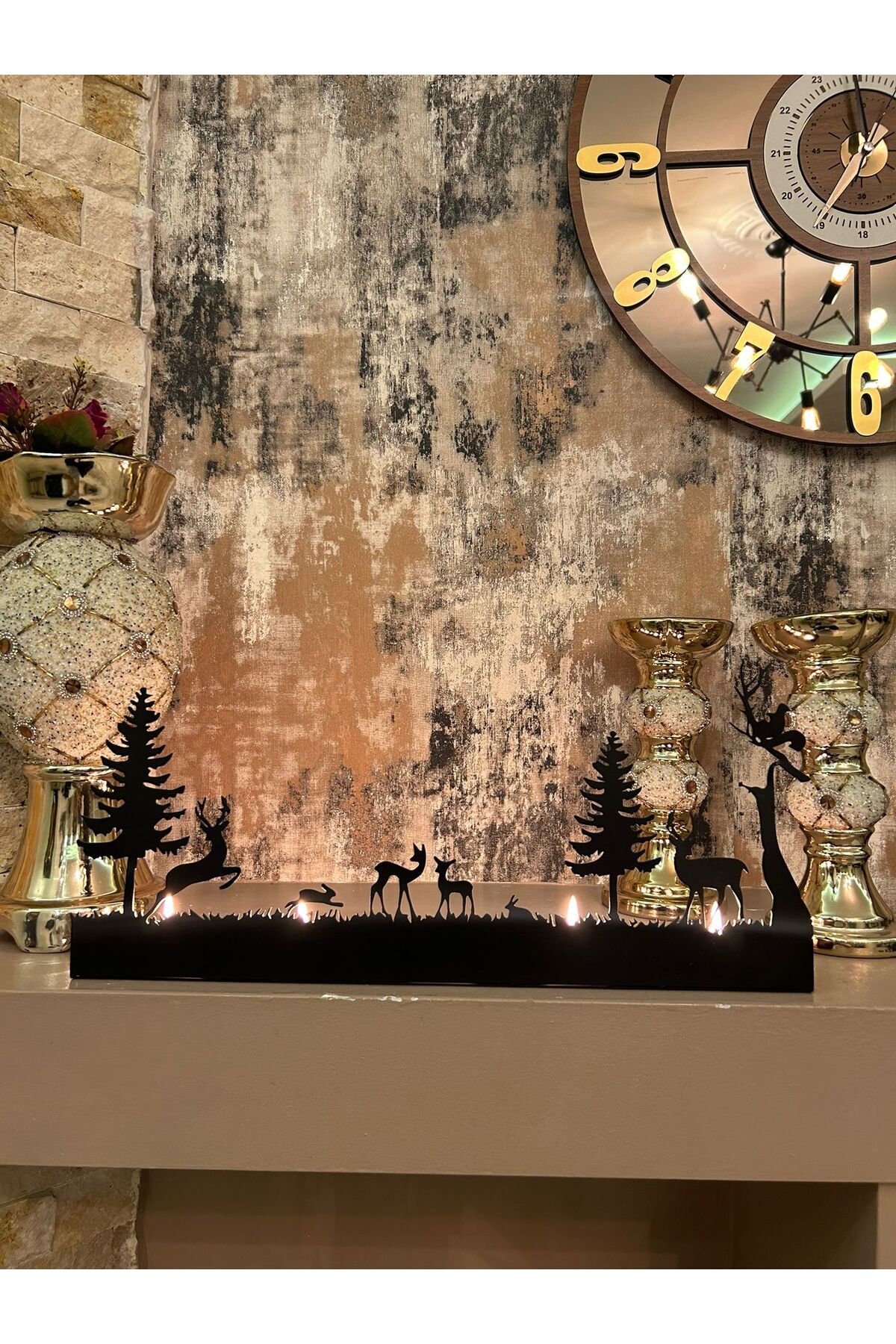Alamer Decor Mutlu Hayvanlar Temalı Dekoratif Metal Şamdan Mumluk