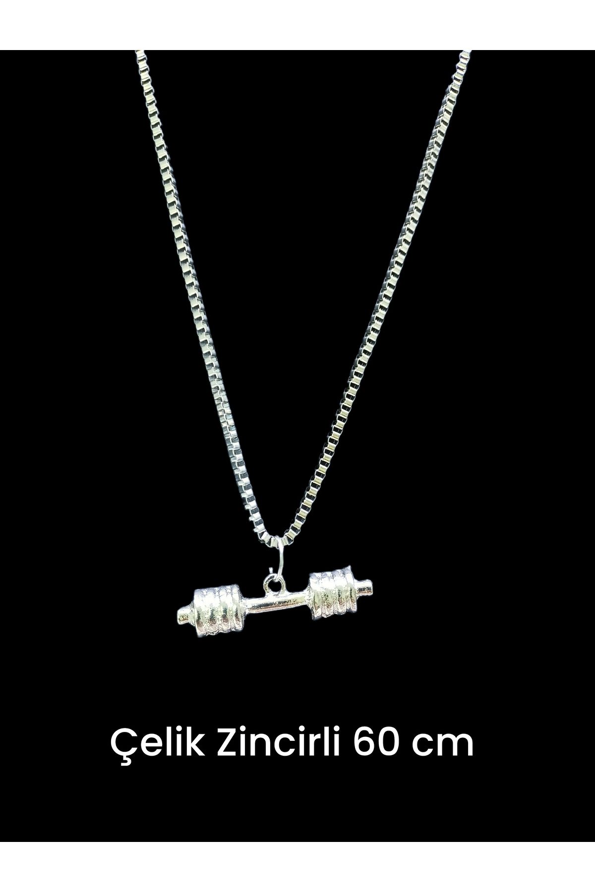 whocares Unisex Kararmaz Çelik Zincirli Dambıl Sembollü Kaliteli Gümüş Renk